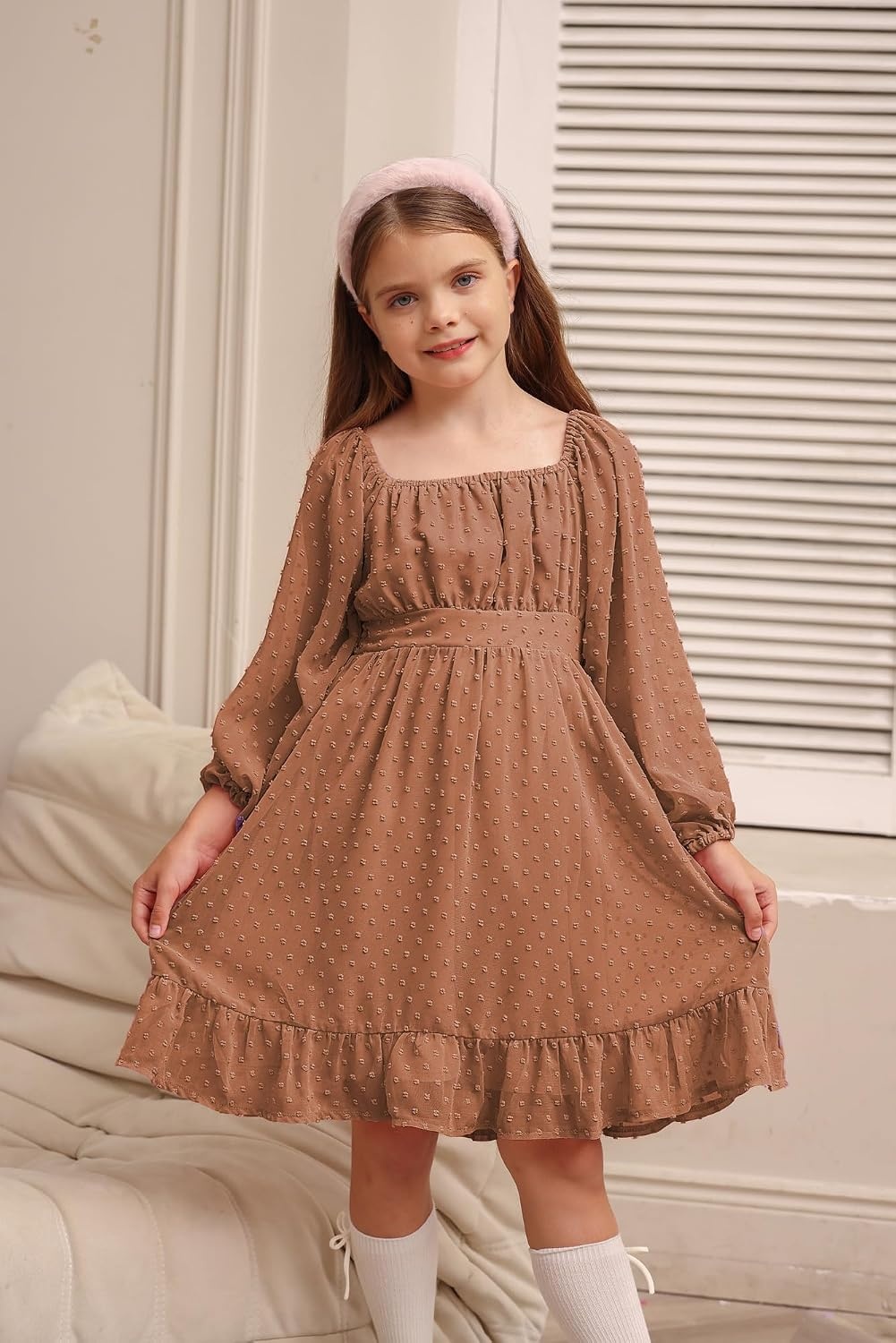 image:imageGRACE KARIN Girls Fall Winter Dress Long Sleeve Casual Party Outfit 614Fall Brown
