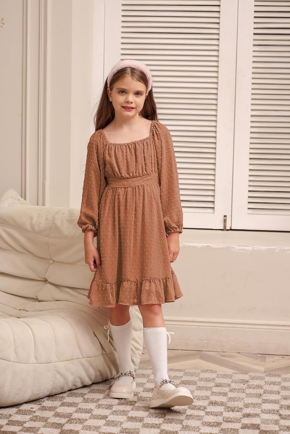 image:imageGRACE KARIN Girls Fall Winter Dress Long Sleeve Casual Party Outfit 614Fall Brown