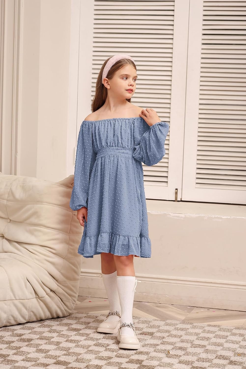image:imageGRACE KARIN Girls Fall Winter Dress Long Sleeve Casual Party Outfit 614Gray Blue