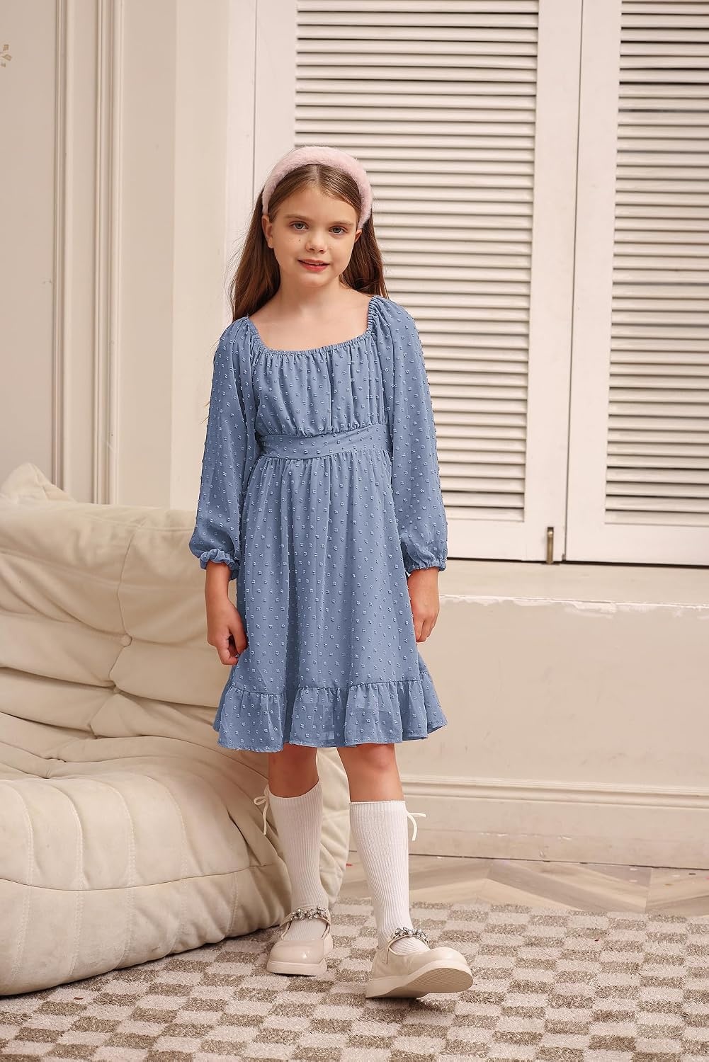 image:imageGRACE KARIN Girls Fall Winter Dress Long Sleeve Casual Party Outfit 614Gray Blue