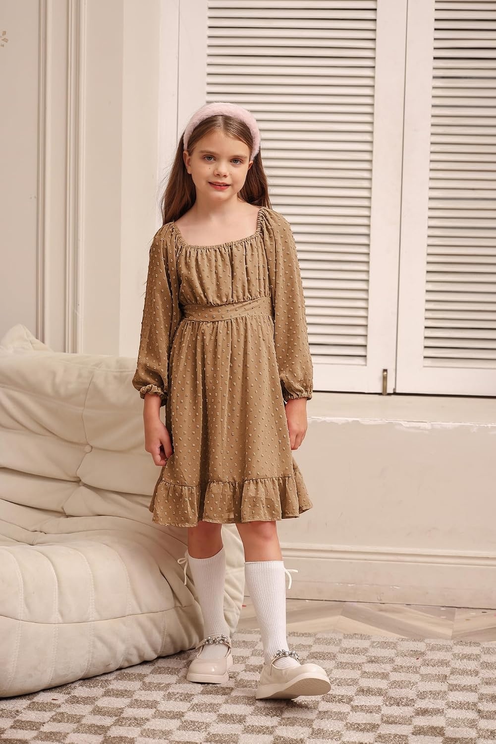 image:imageGRACE KARIN Girls Fall Winter Dress Long Sleeve Casual Party Outfit 614Khaki