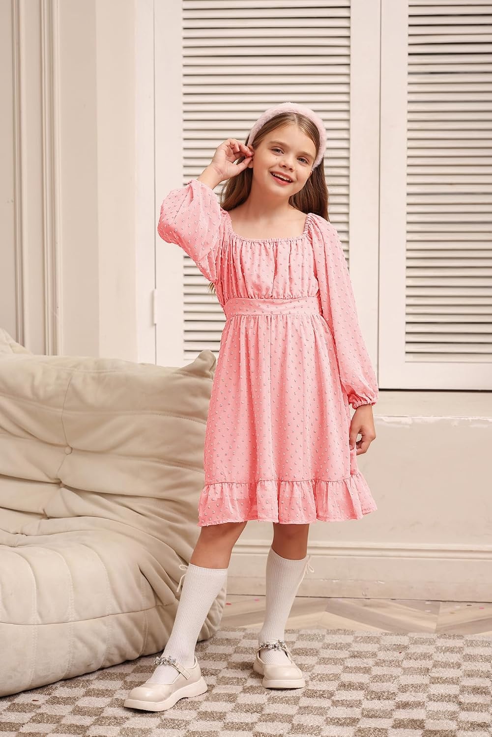 image:imageGRACE KARIN Girls Fall Winter Dress Long Sleeve Casual Party Outfit 614Light Pink