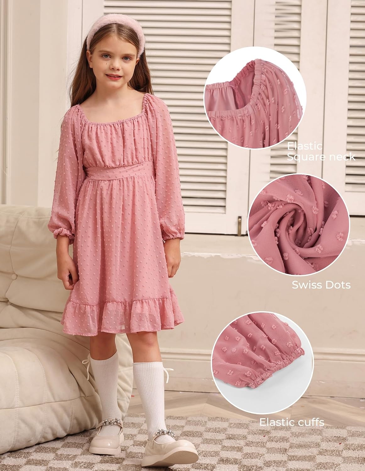 image:imageGRACE KARIN Girls Fall Winter Dress Long Sleeve Casual Party Outfit 614Pink