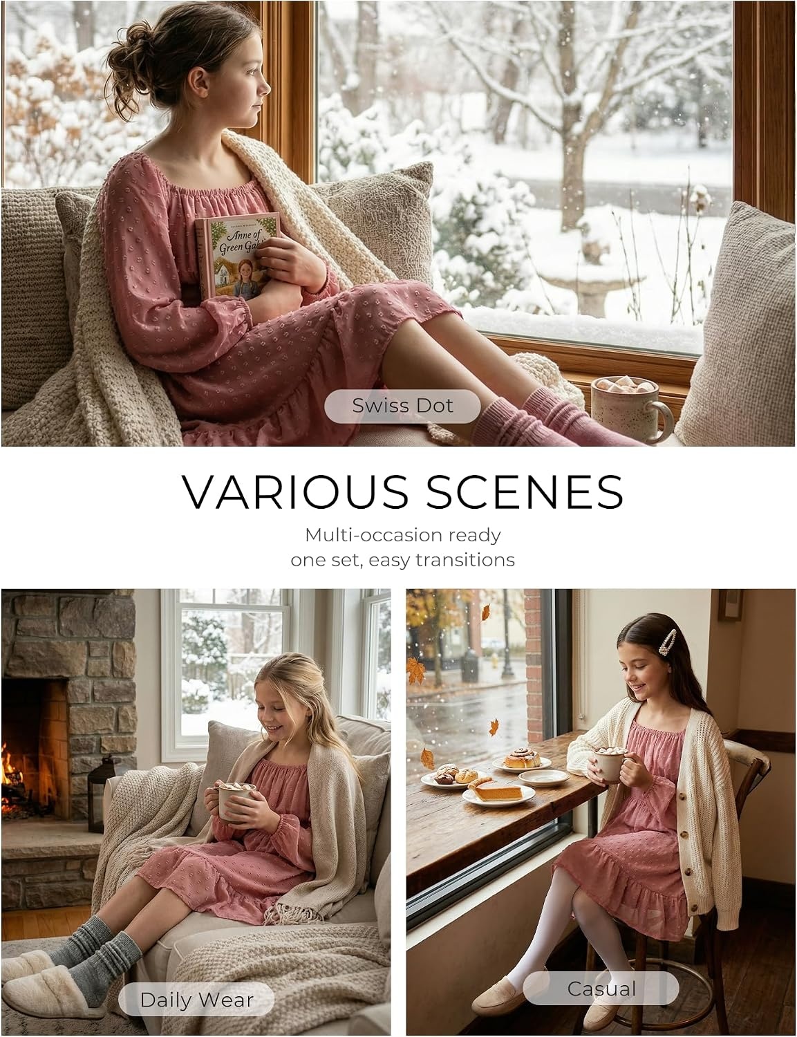 image:imageGRACE KARIN Girls Fall Winter Dress Long Sleeve Casual Party Outfit 614Pink