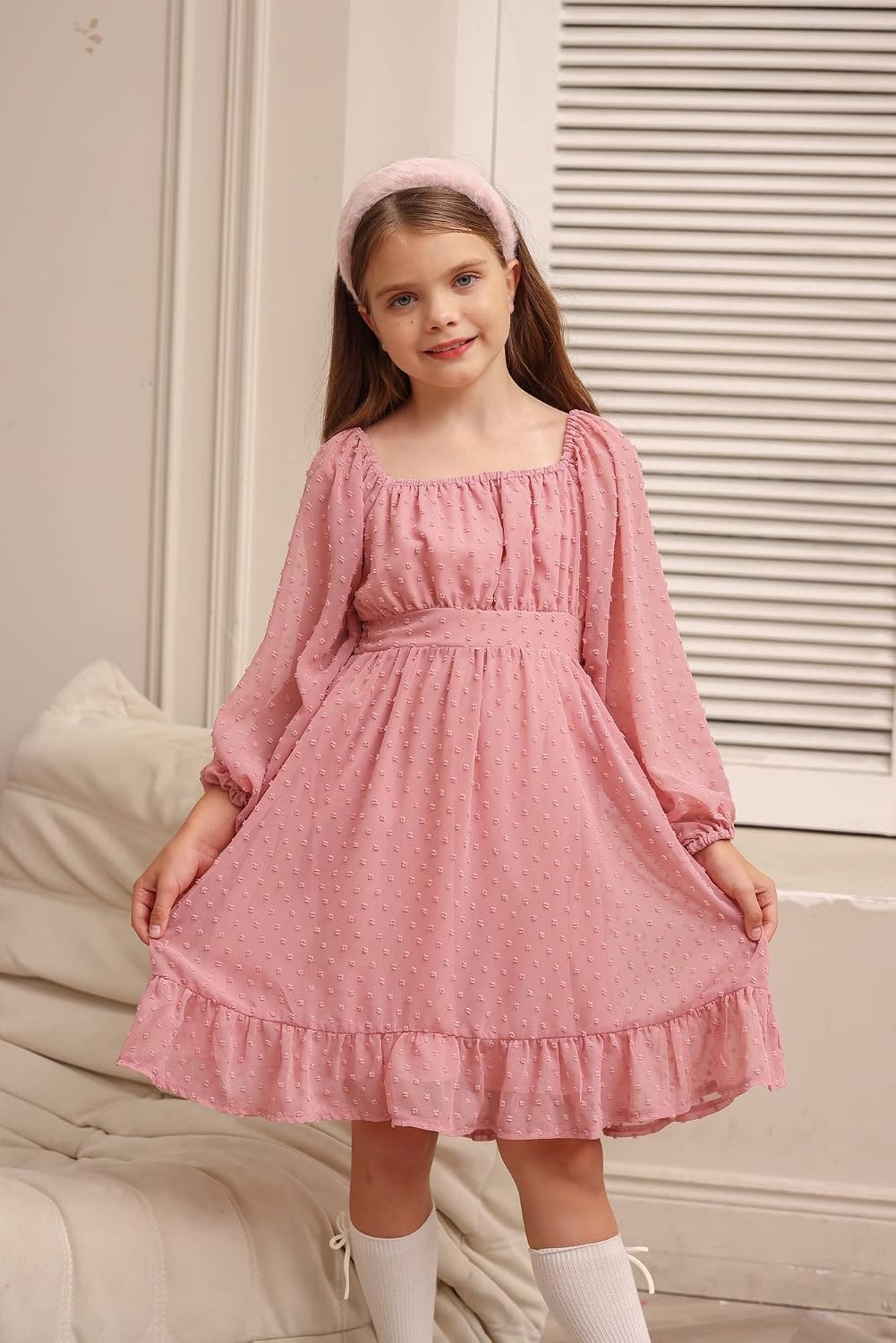 image:imageGRACE KARIN Girls Fall Winter Dress Long Sleeve Casual Party Outfit 614Pink