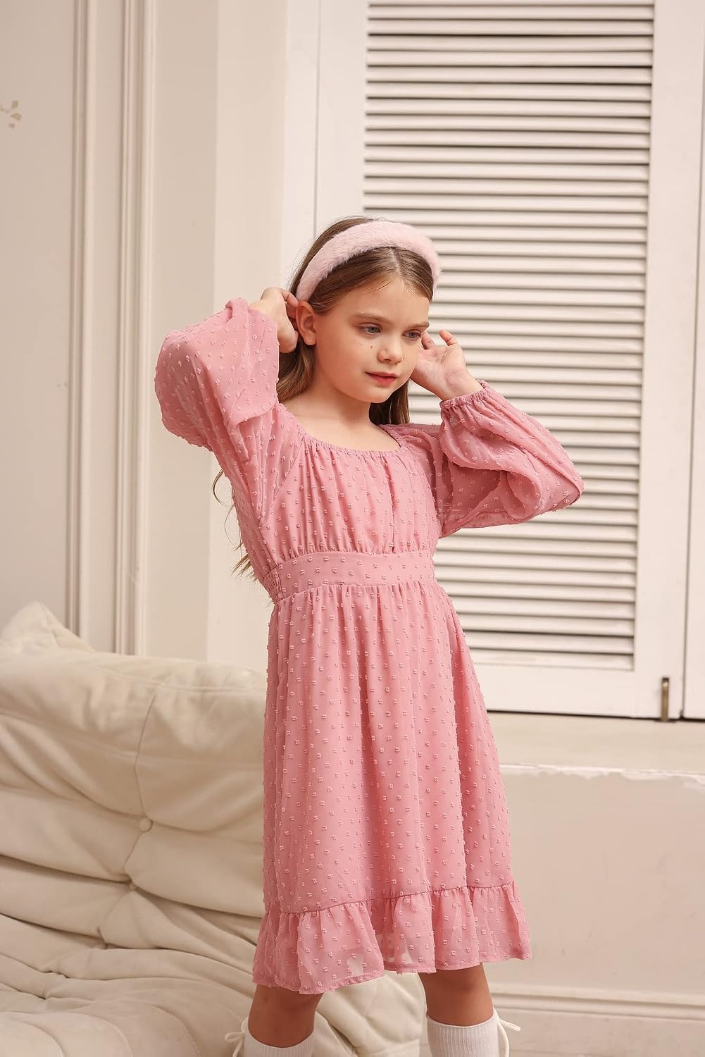 image:imageGRACE KARIN Girls Fall Winter Dress Long Sleeve Casual Party Outfit 614Pink