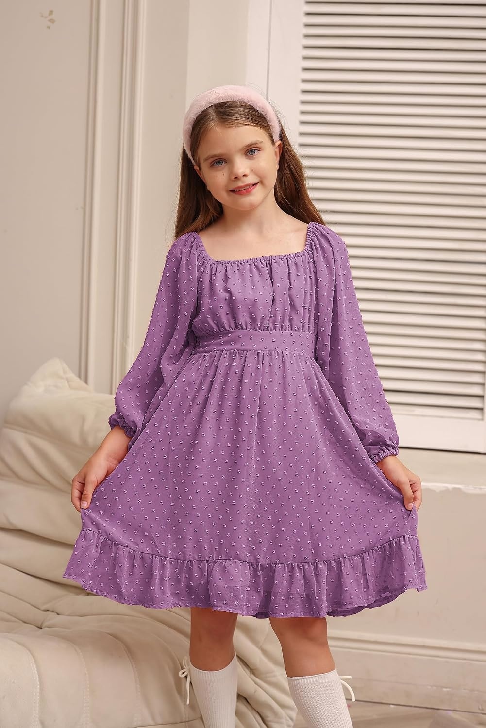 image:imageGRACE KARIN Girls Fall Winter Dress Long Sleeve Casual Party Outfit 614Plum