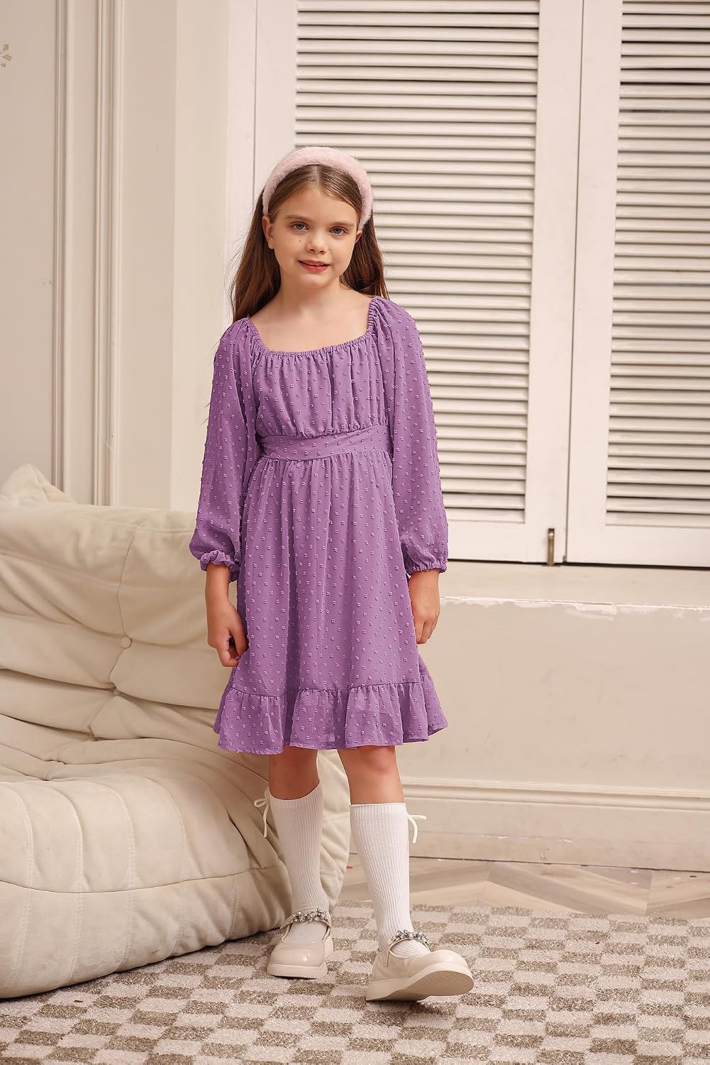 image:imageGRACE KARIN Girls Fall Winter Dress Long Sleeve Casual Party Outfit 614Plum