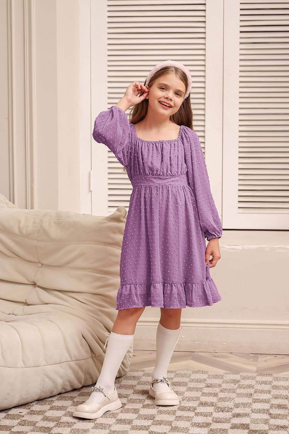 image:imageGRACE KARIN Girls Fall Winter Dress Long Sleeve Casual Party Outfit 614Plum