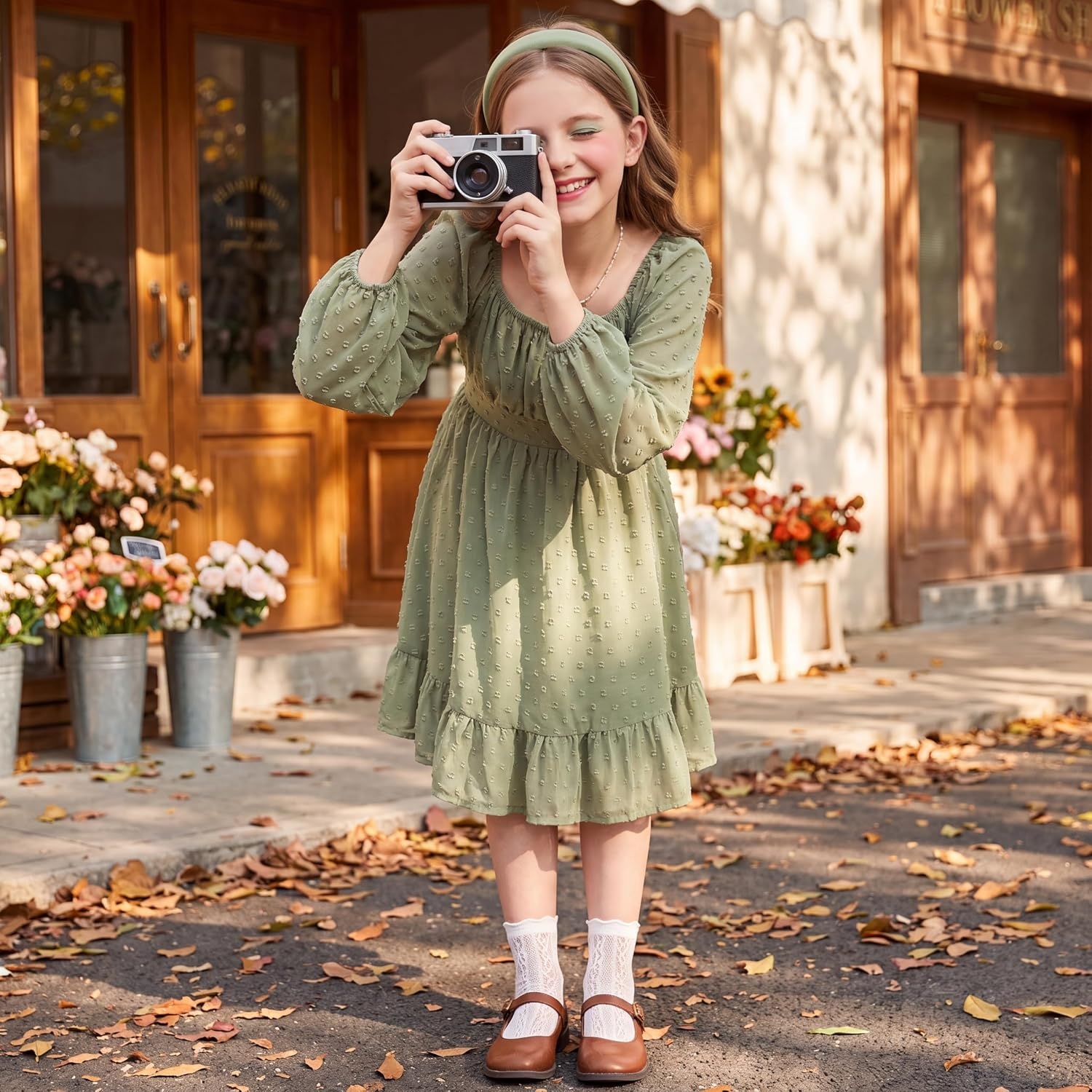 image:imageGRACE KARIN Girls Fall Winter Dress Long Sleeve Casual Party Outfit 614Sage Green