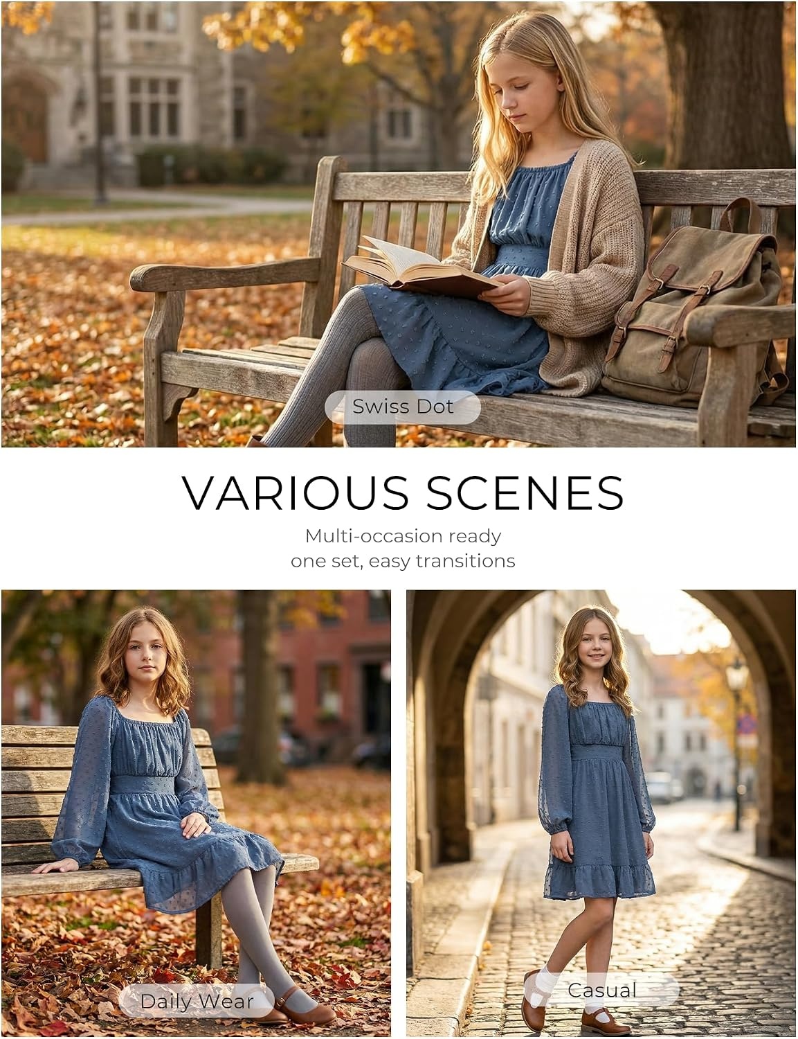image:imageGRACE KARIN Girls Fall Winter Dress Long Sleeve Casual Party Outfit 614Steel Blue