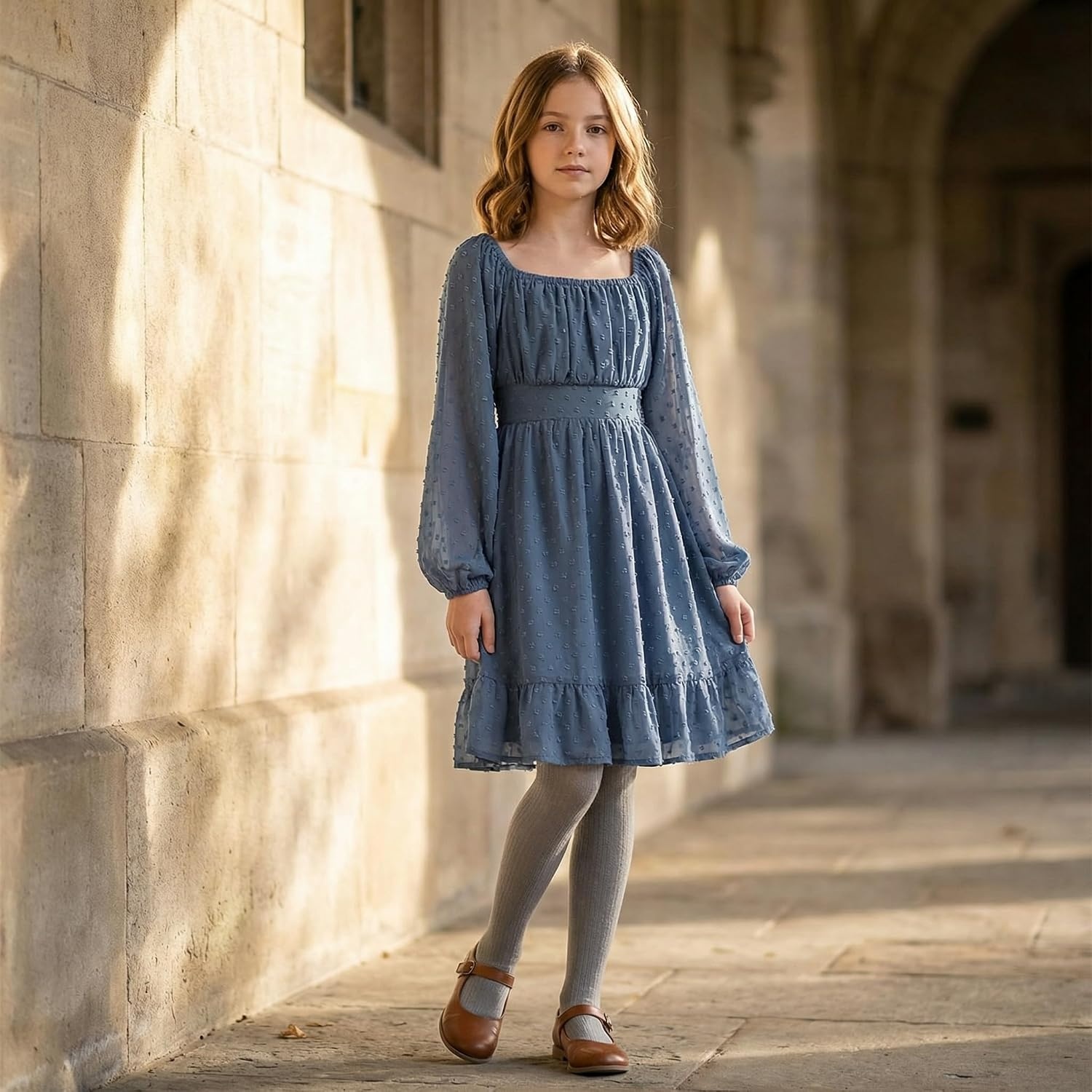 image:imageGRACE KARIN Girls Fall Winter Dress Long Sleeve Casual Party Outfit 614Steel Blue