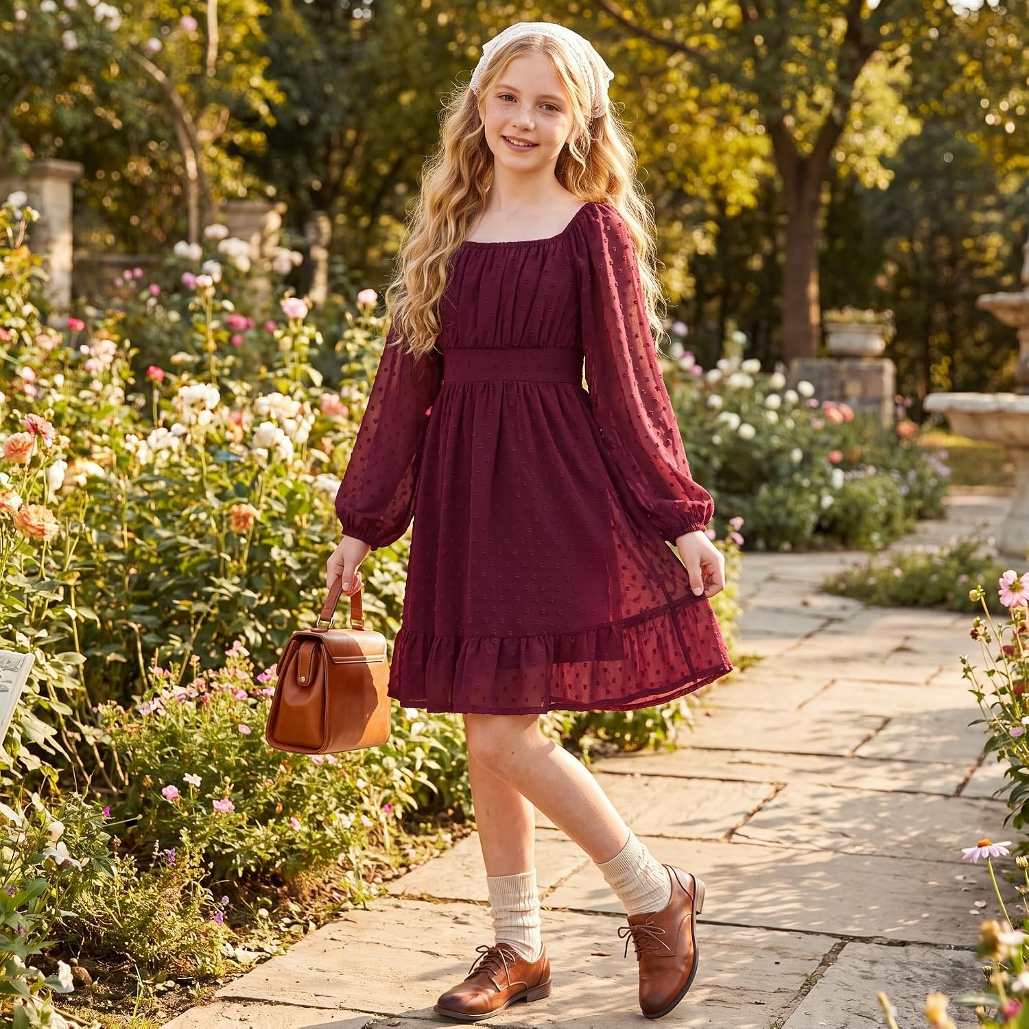 image:imageGRACE KARIN Girls Fall Winter Dress Long Sleeve Casual Party Outfit 614Wine