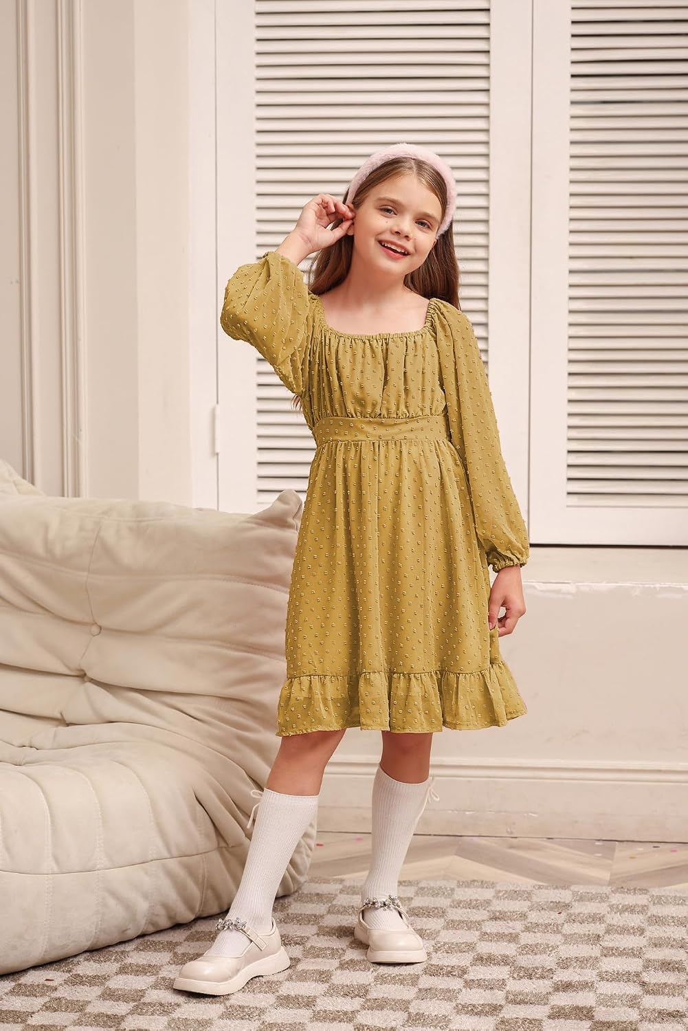 image:imageGRACE KARIN Girls Fall Winter Dress Long Sleeve Casual Party Outfit 614Yellow