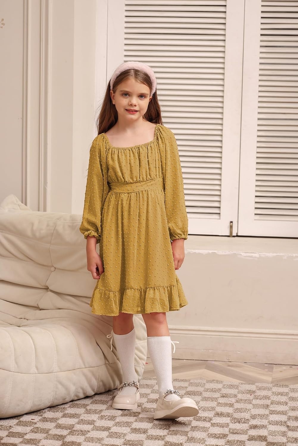 image:imageGRACE KARIN Girls Fall Winter Dress Long Sleeve Casual Party Outfit 614Yellow