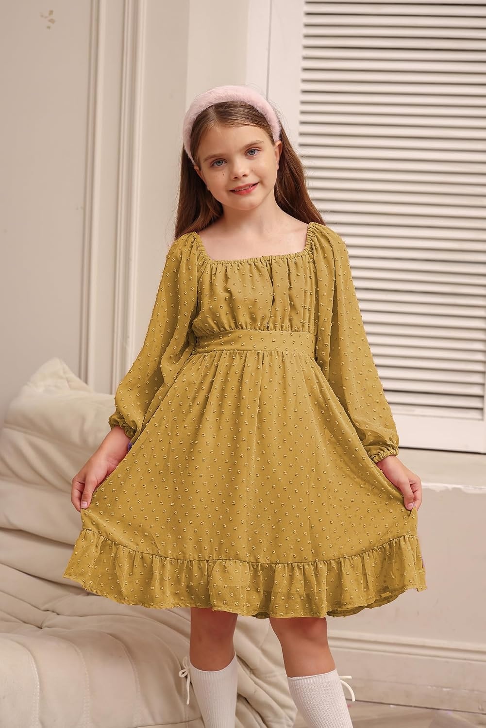 image:imageGRACE KARIN Girls Fall Winter Dress Long Sleeve Casual Party Outfit 614Yellow