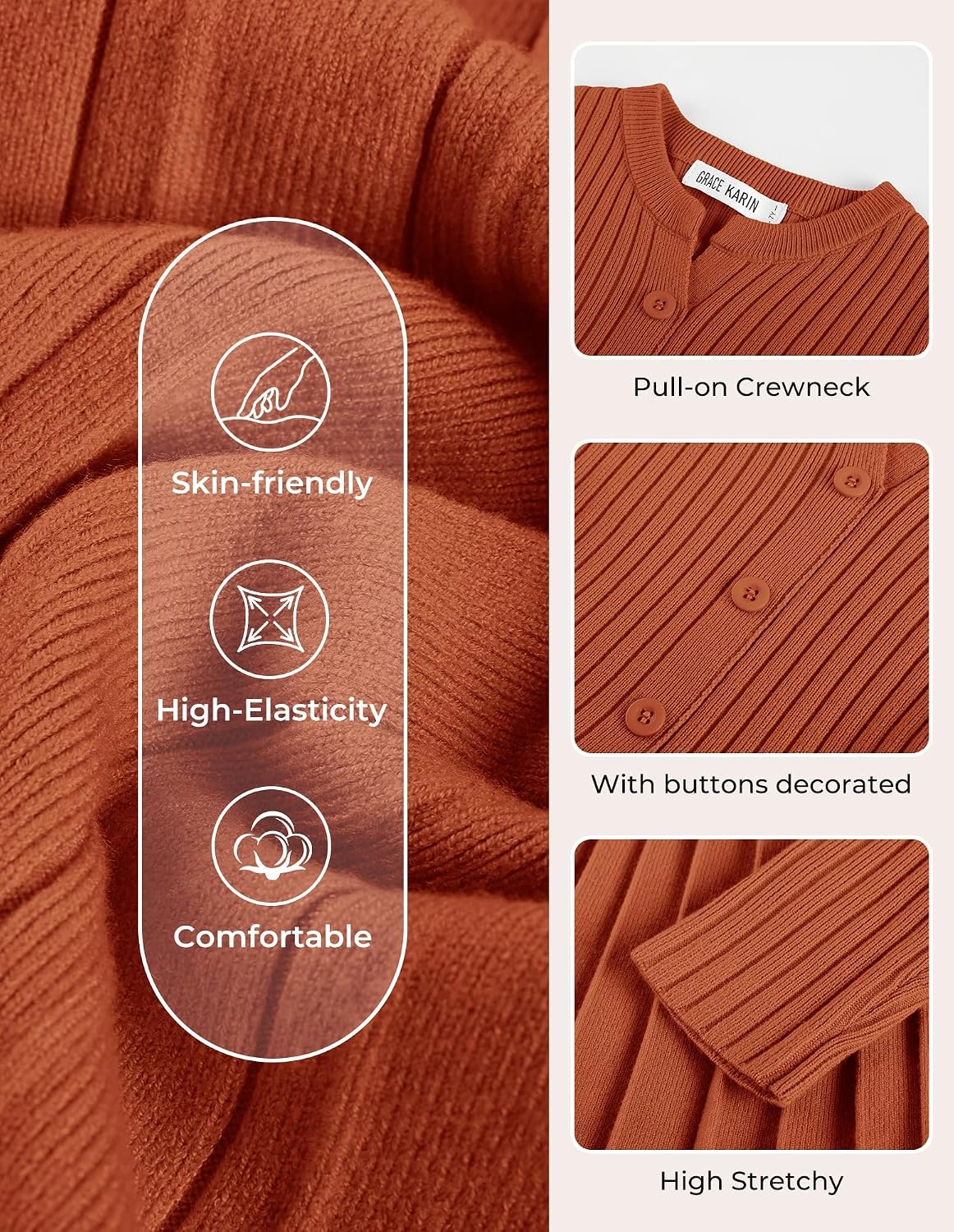 image:imageGRACE KARIN Girls Fall Winter Long Sleeve Sweater Casual Button Dress 714Caramel