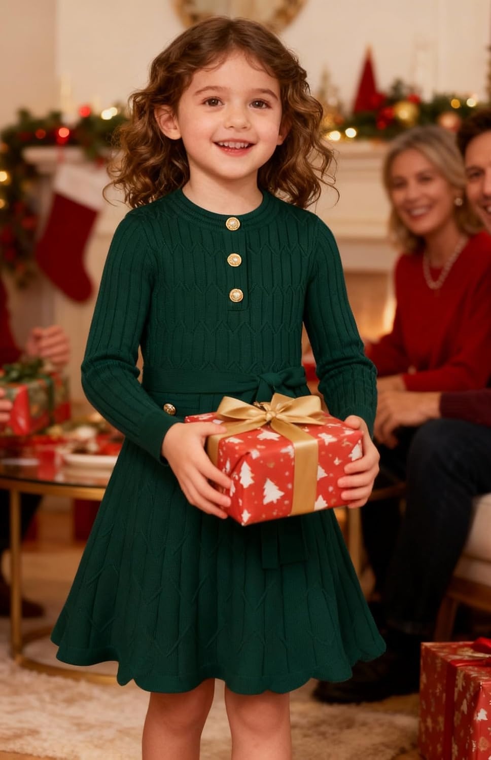 image:imageGRACE KARIN Girls Fall Winter Sweater Long Sleeve Cable Knit Dresses 614YDark Green