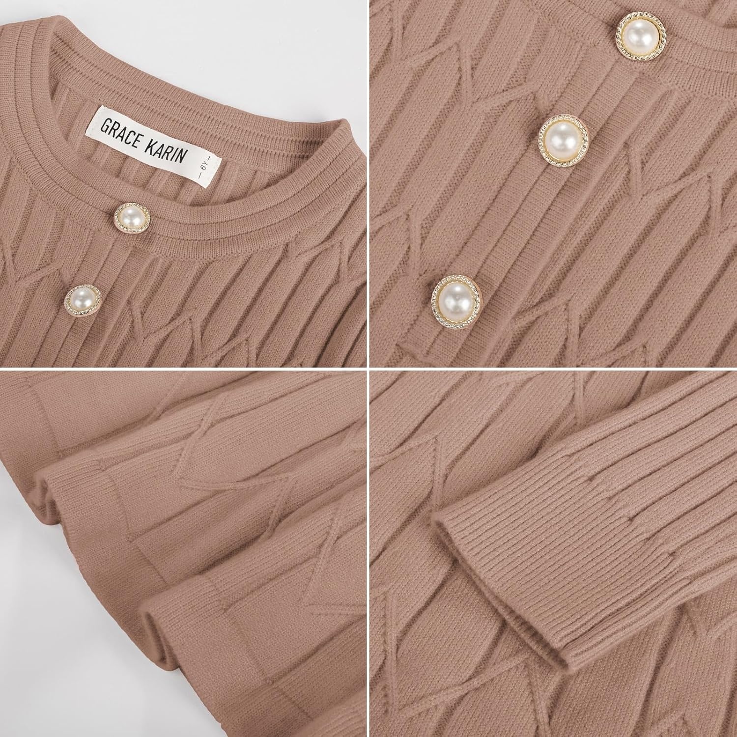 image:imageGRACE KARIN Girls Fall Winter Sweater Long Sleeve Cable Knit Dresses 614YLight Camel