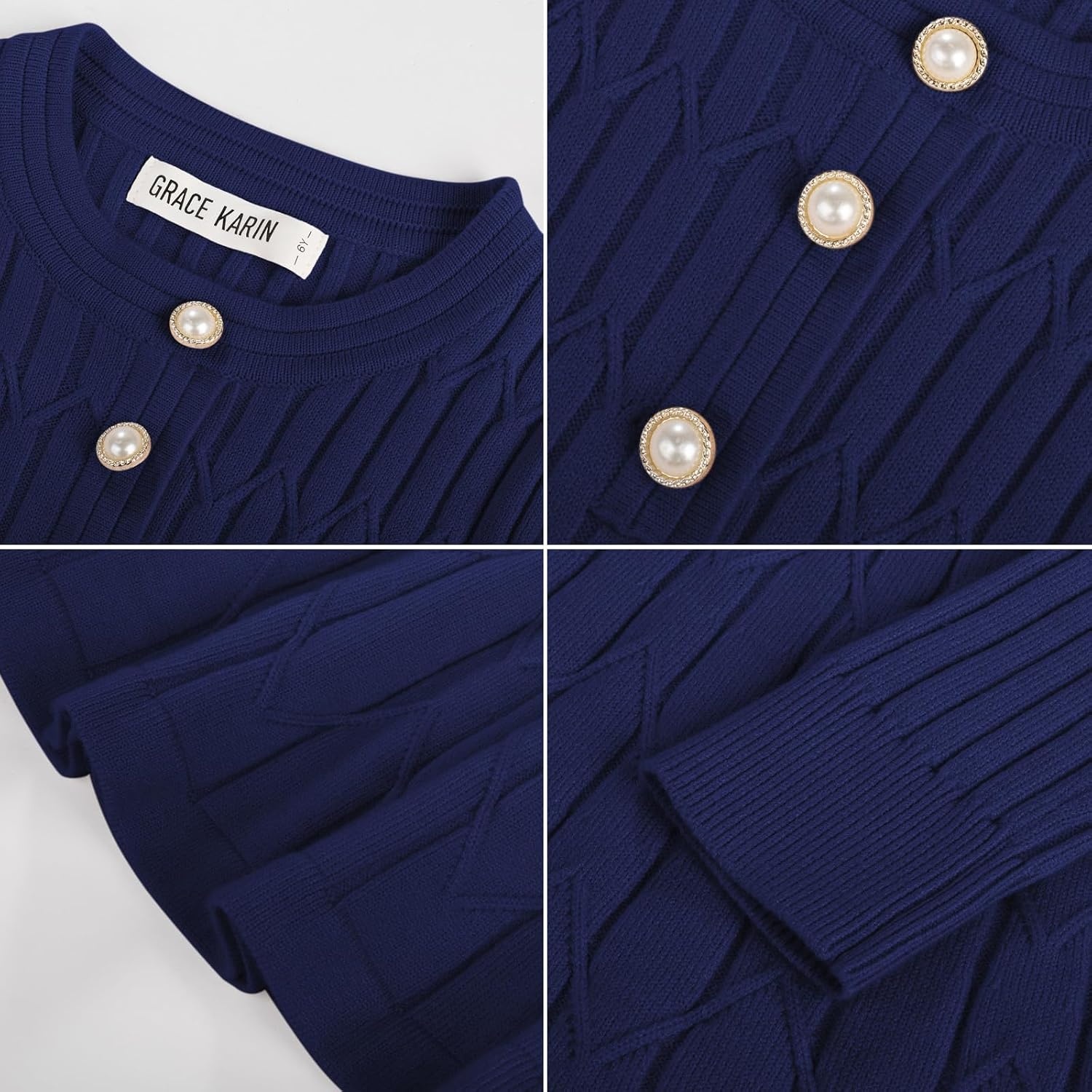 image:imageGRACE KARIN Girls Fall Winter Sweater Long Sleeve Cable Knit Dresses 614YNavy Blue