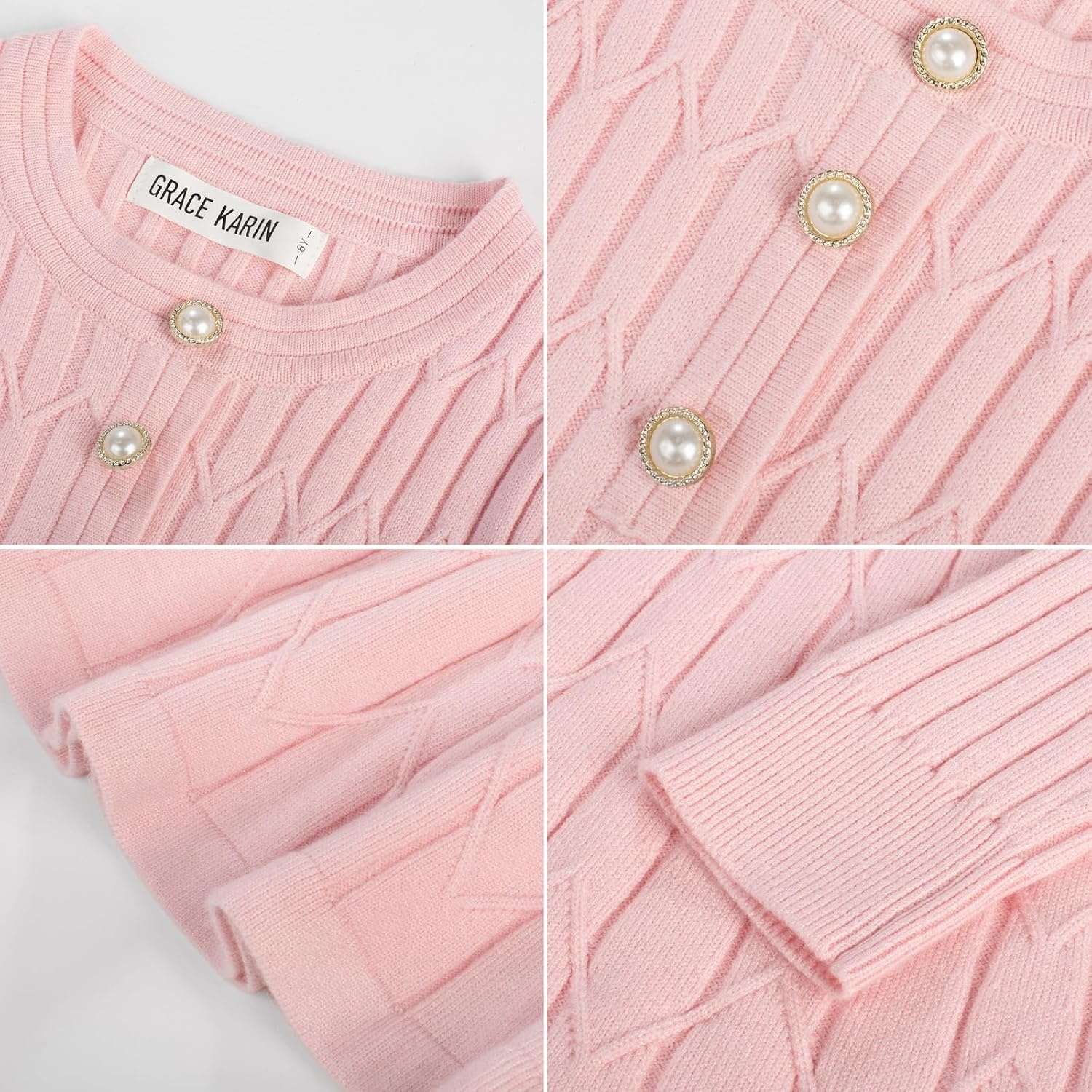 image:imageGRACE KARIN Girls Fall Winter Sweater Long Sleeve Cable Knit Dresses 614YPink