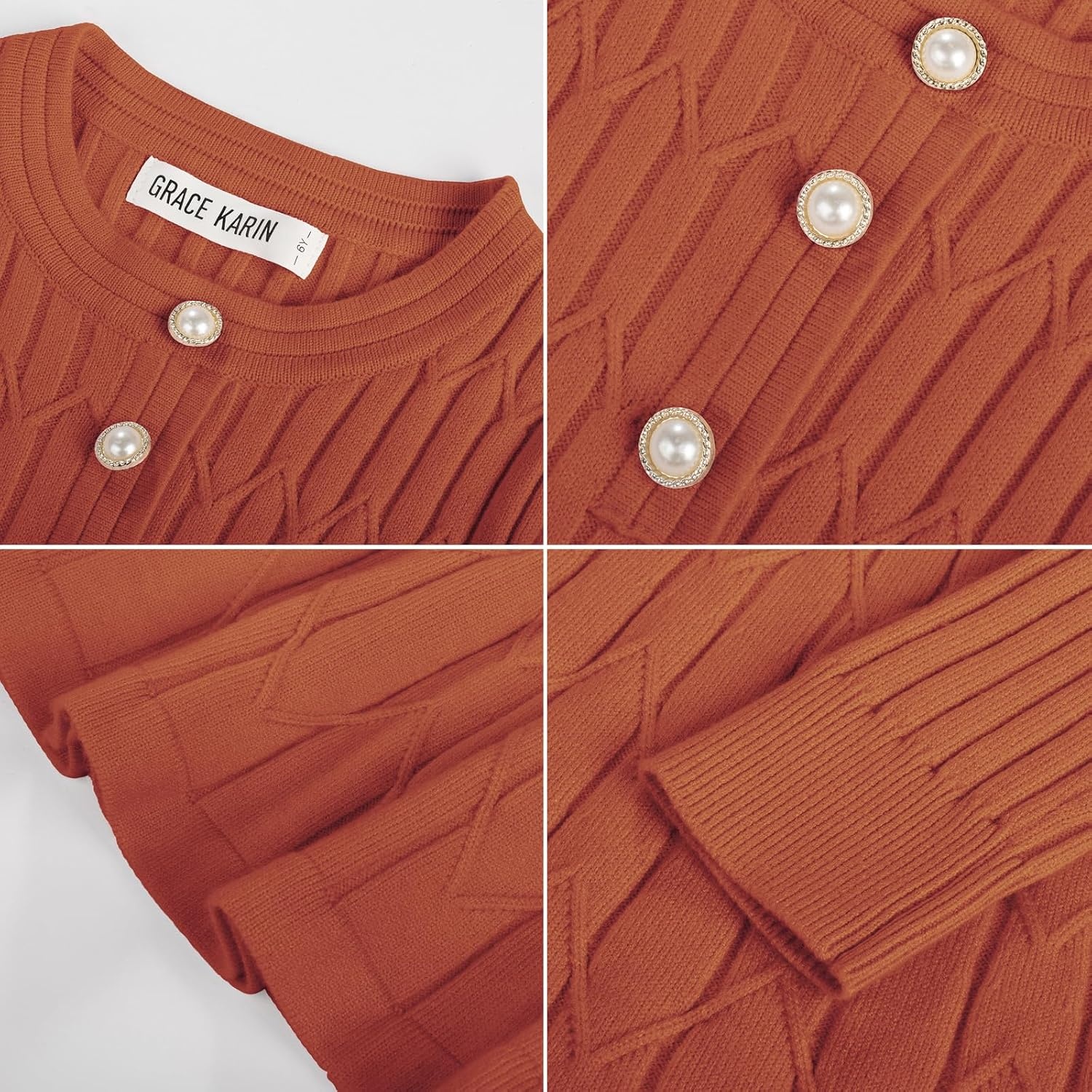 image:imageGRACE KARIN Girls Fall Winter Sweater Long Sleeve Cable Knit Dresses 614YPumpkin Orange