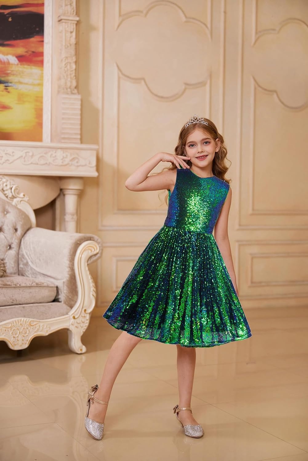 image:imageGRACE KARIN Girls Fancy Sparkly Sequin Formal Party Dance Dress 614Blackgreen