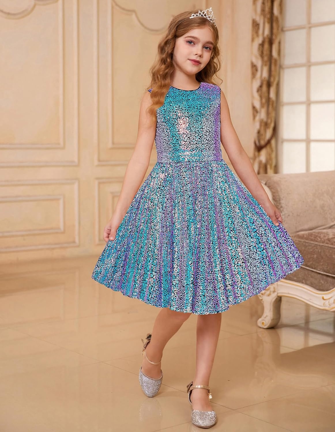 image:imageGRACE KARIN Girls Fancy Sparkly Sequin Formal Party Dance Dress 614Colorfulblue