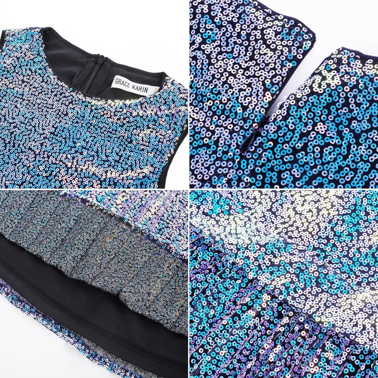 image:imageGRACE KARIN Girls Fancy Sparkly Sequin Formal Party Dance Dress 614Colorfulblue