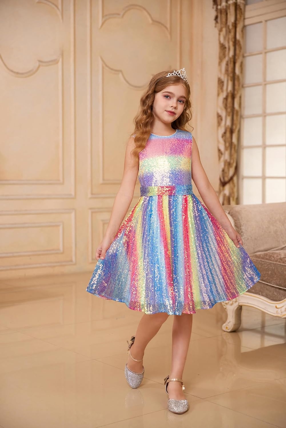 image:imageGRACE KARIN Girls Fancy Sparkly Sequin Formal Party Dance Dress 614Gradientrainbow