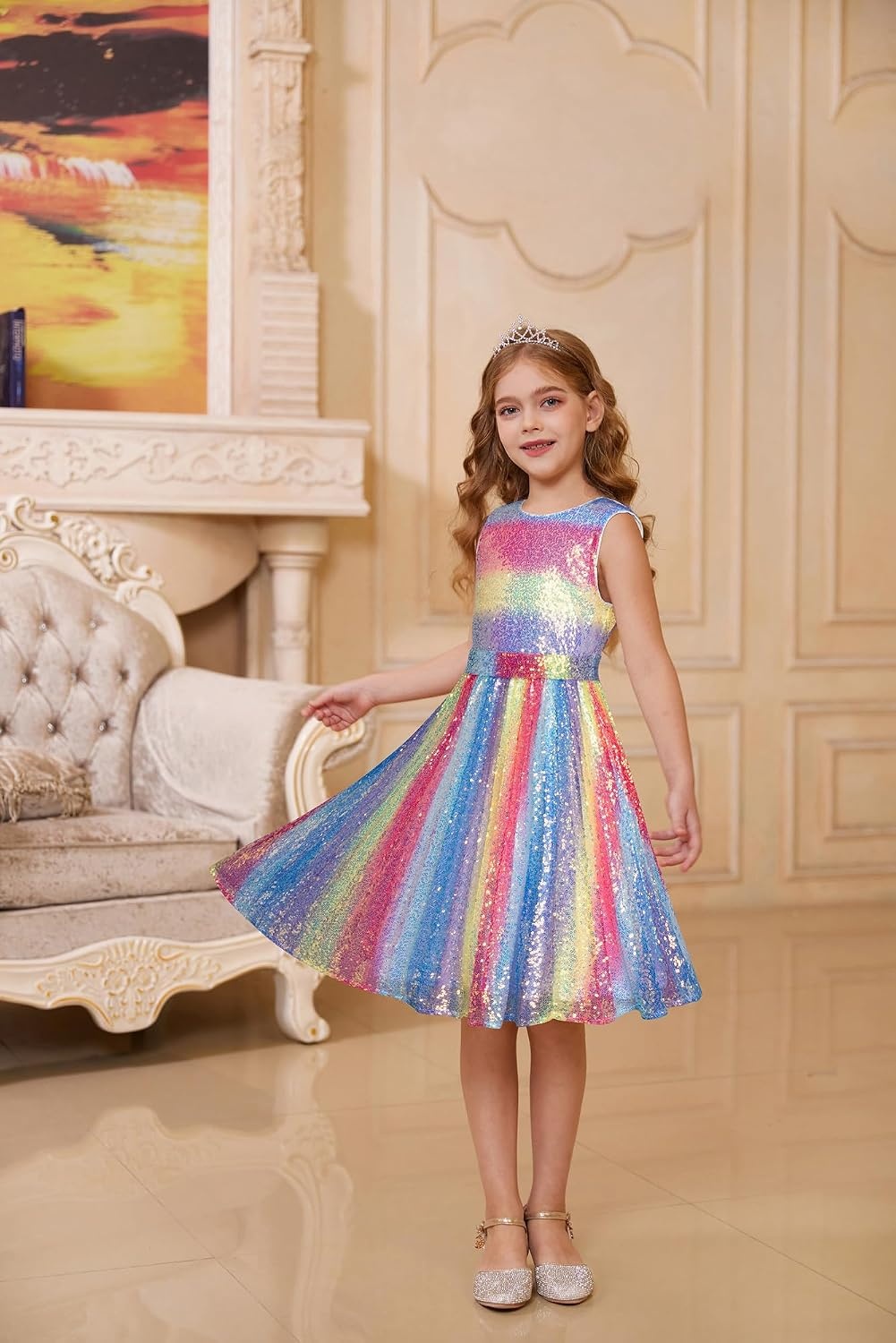 image:imageGRACE KARIN Girls Fancy Sparkly Sequin Formal Party Dance Dress 614Gradientrainbow