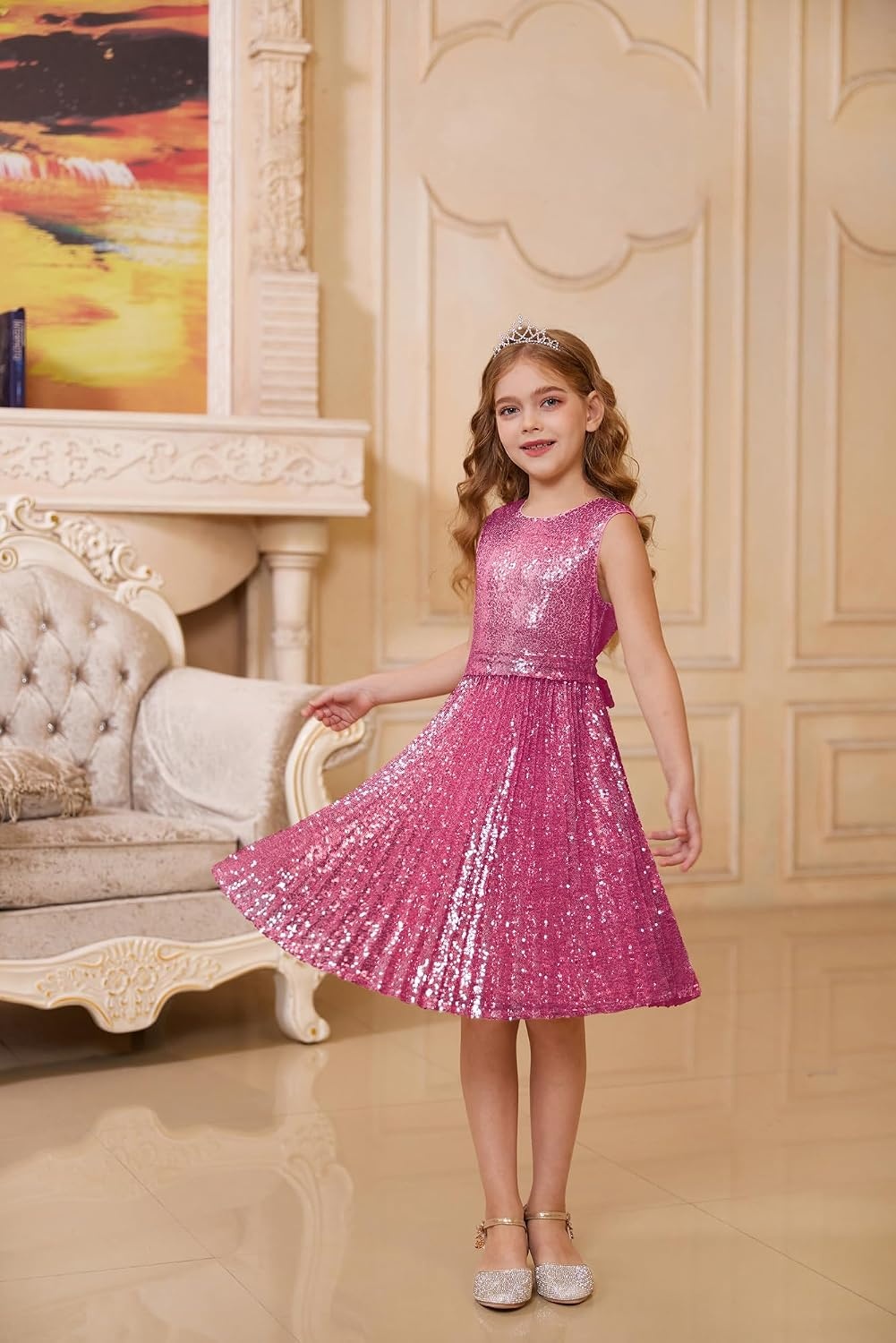 image:imageGRACE KARIN Girls Fancy Sparkly Sequin Formal Party Dance Dress 614Hot Pink