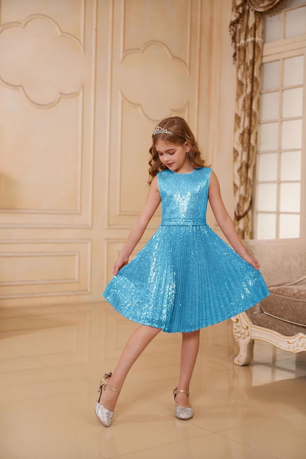 image:imageGRACE KARIN Girls Fancy Sparkly Sequin Formal Party Dance Dress 614Light Blue