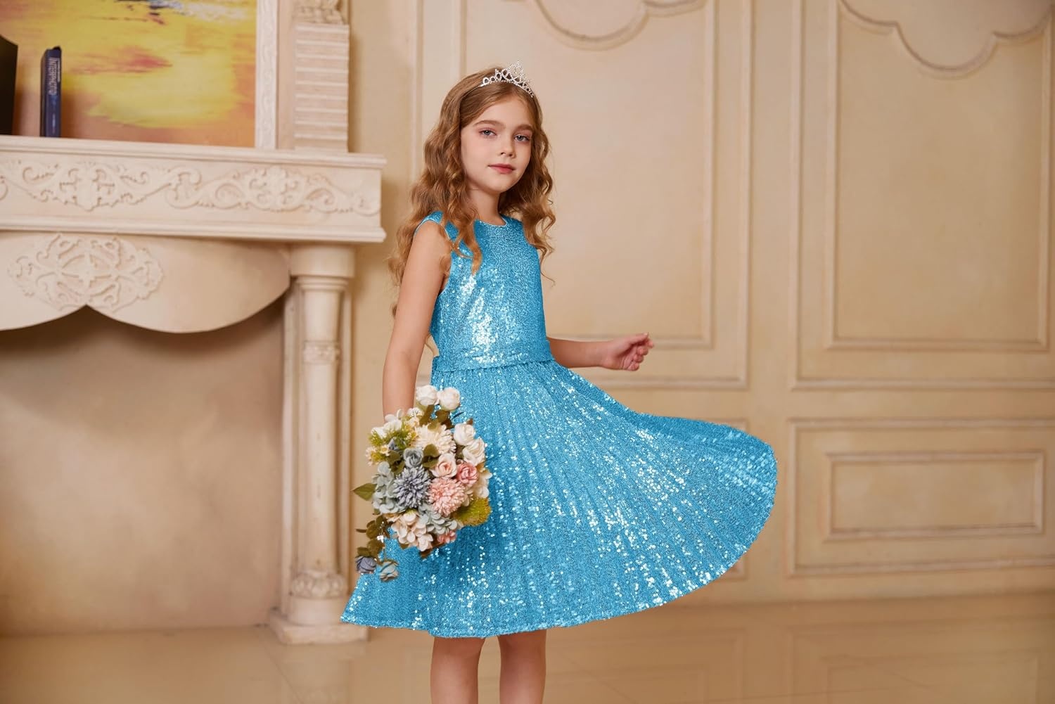 image:imageGRACE KARIN Girls Fancy Sparkly Sequin Formal Party Dance Dress 614Light Blue