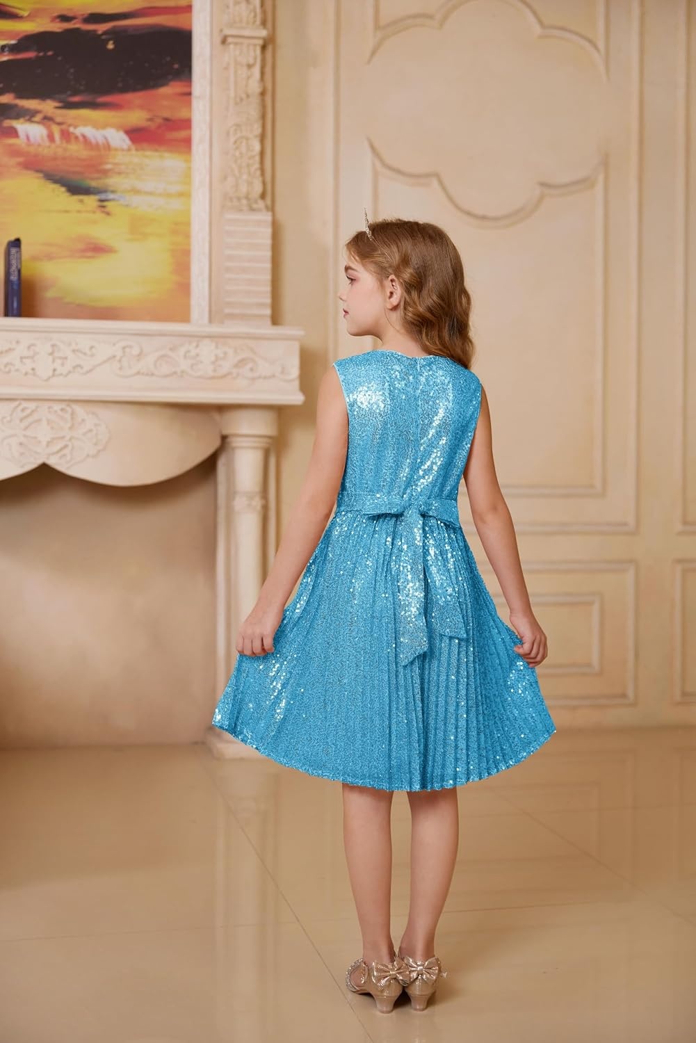 image:imageGRACE KARIN Girls Fancy Sparkly Sequin Formal Party Dance Dress 614Light Blue