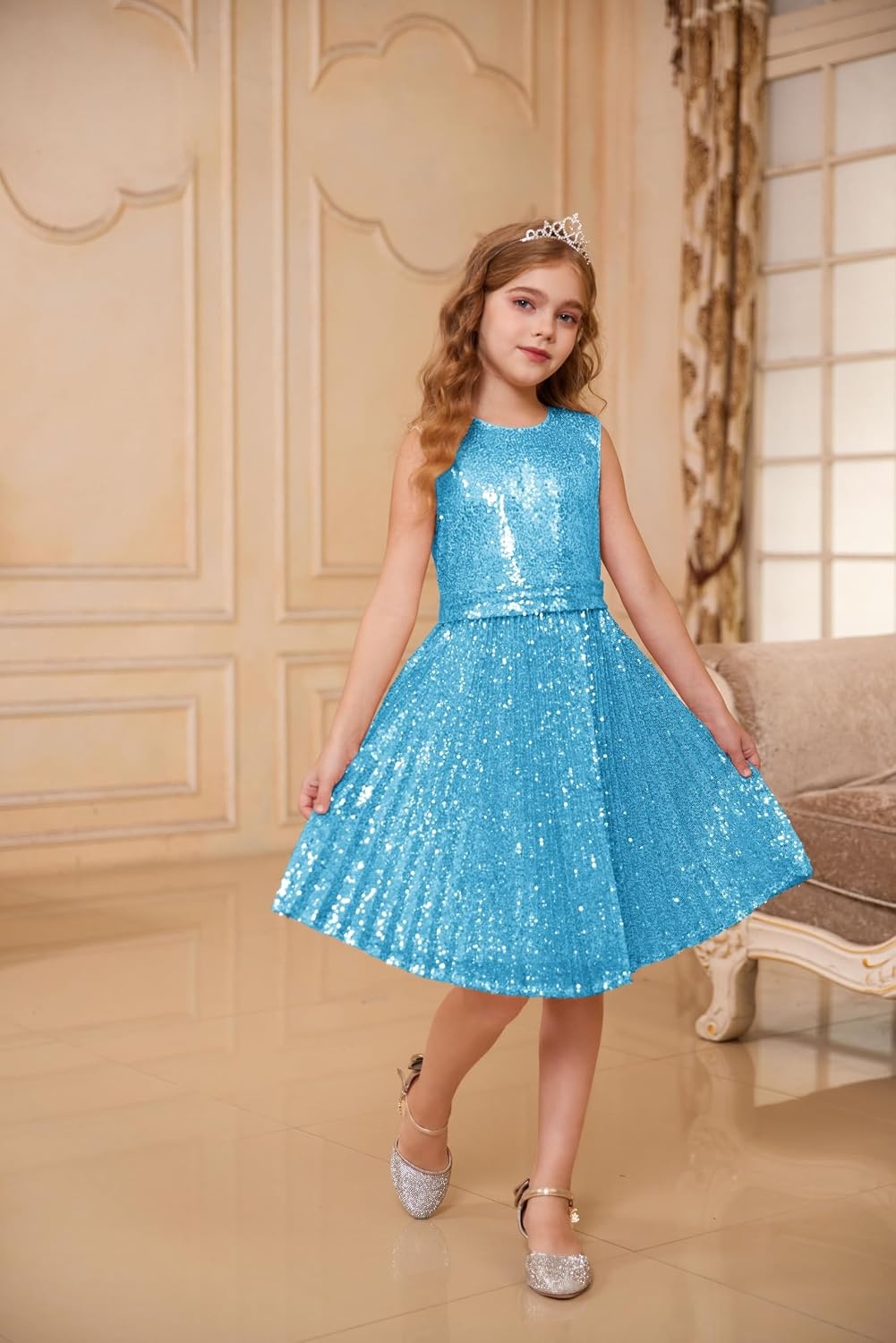 image:imageGRACE KARIN Girls Fancy Sparkly Sequin Formal Party Dance Dress 614Light Blue