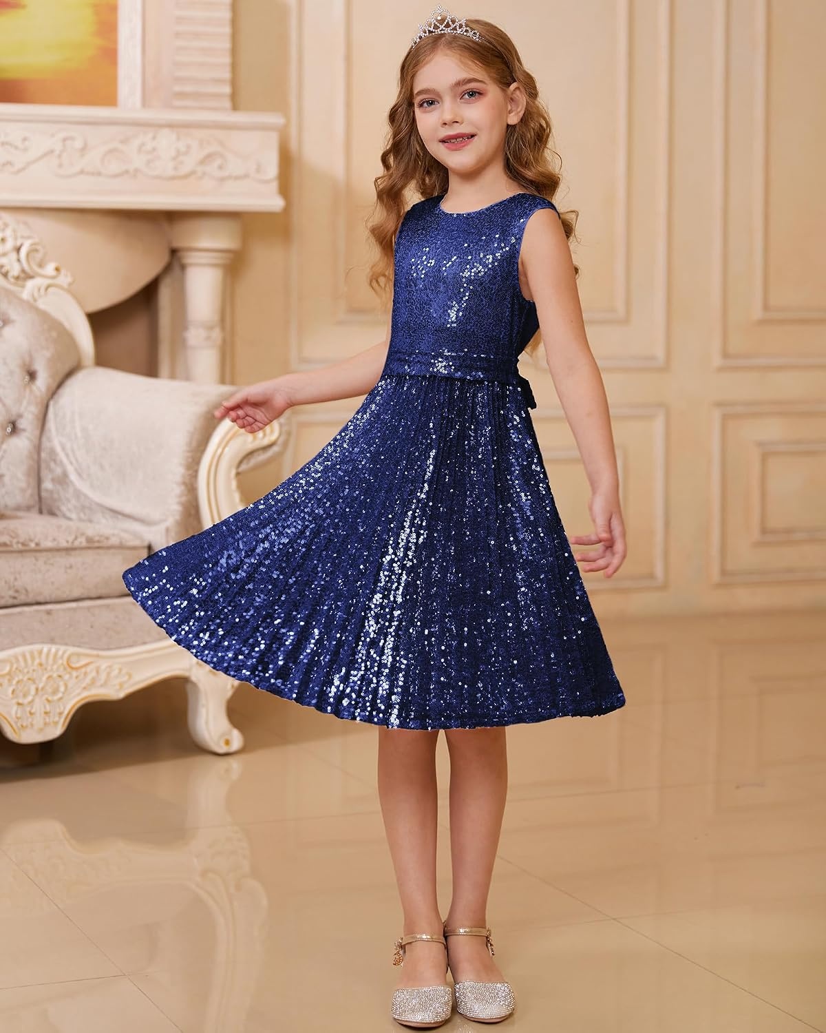 image:imageGRACE KARIN Girls Fancy Sparkly Sequin Formal Party Dance Dress 614Navy Blue