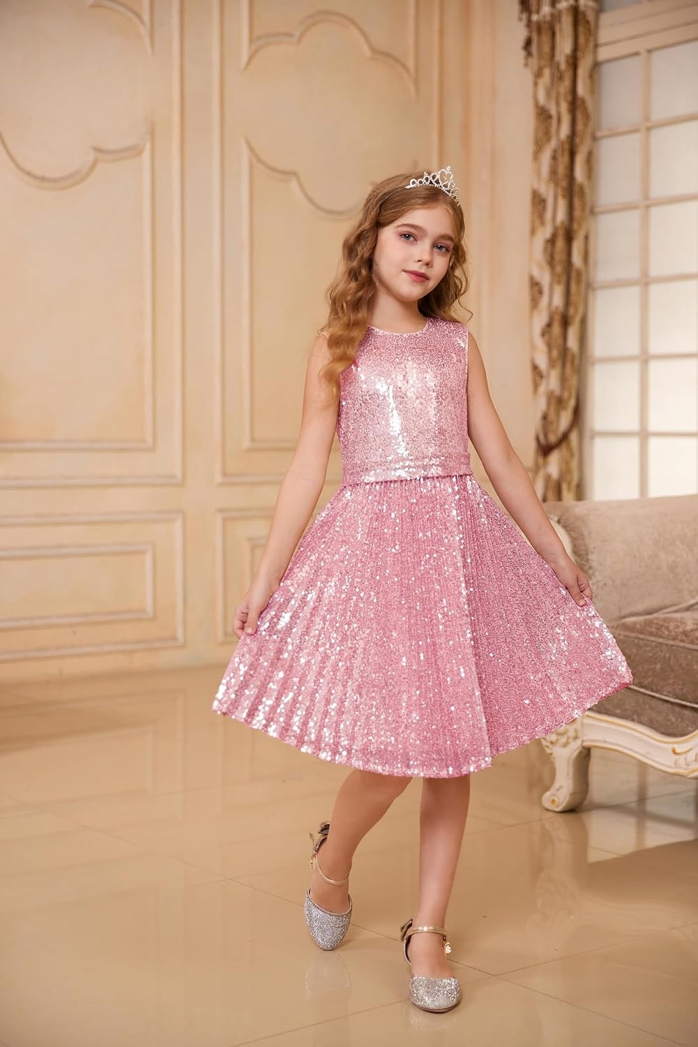 image:imageGRACE KARIN Girls Fancy Sparkly Sequin Formal Party Dance Dress 614Pink