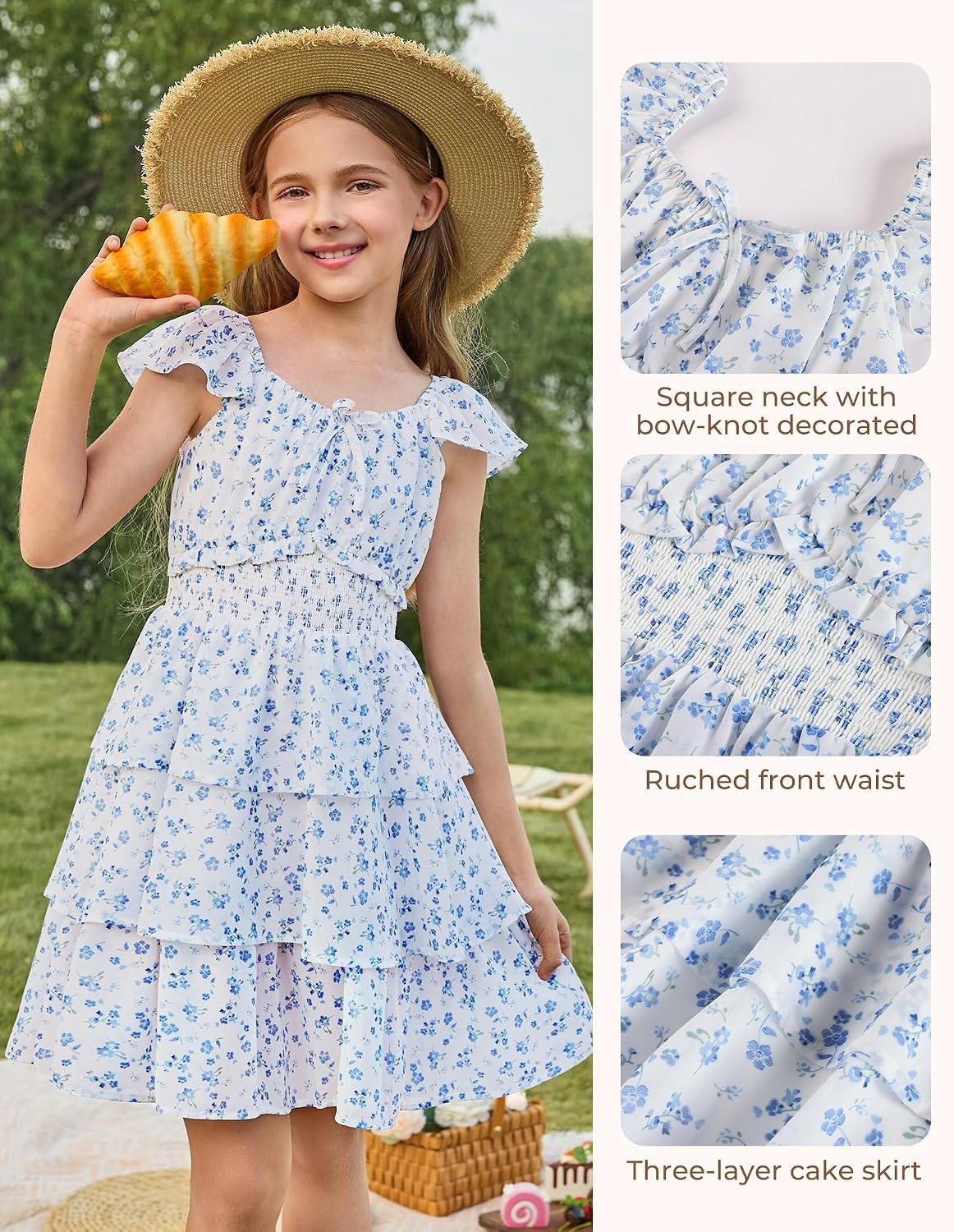 image:imageGRACE KARIN Girls Floral Spring Summer Easter Dress Teen Dresses Size 716Blue Floral