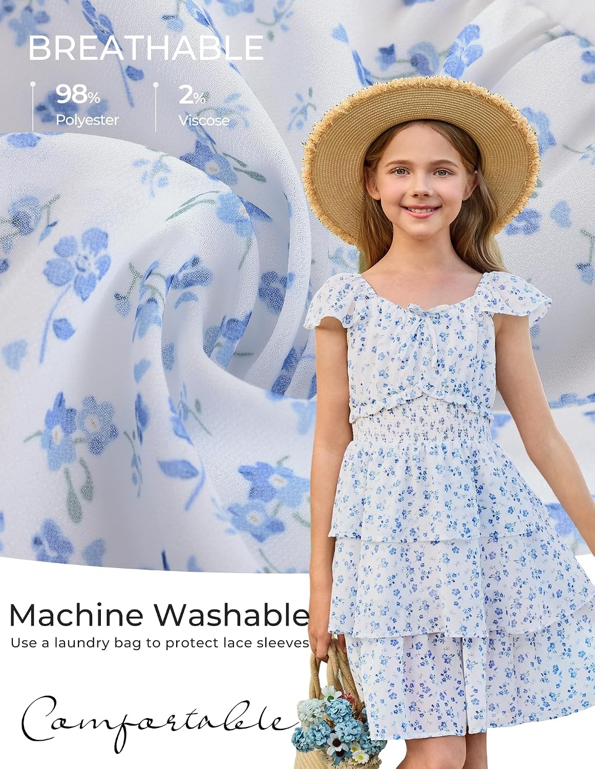 image:imageGRACE KARIN Girls Floral Spring Summer Easter Dress Teen Dresses Size 716Blue Floral