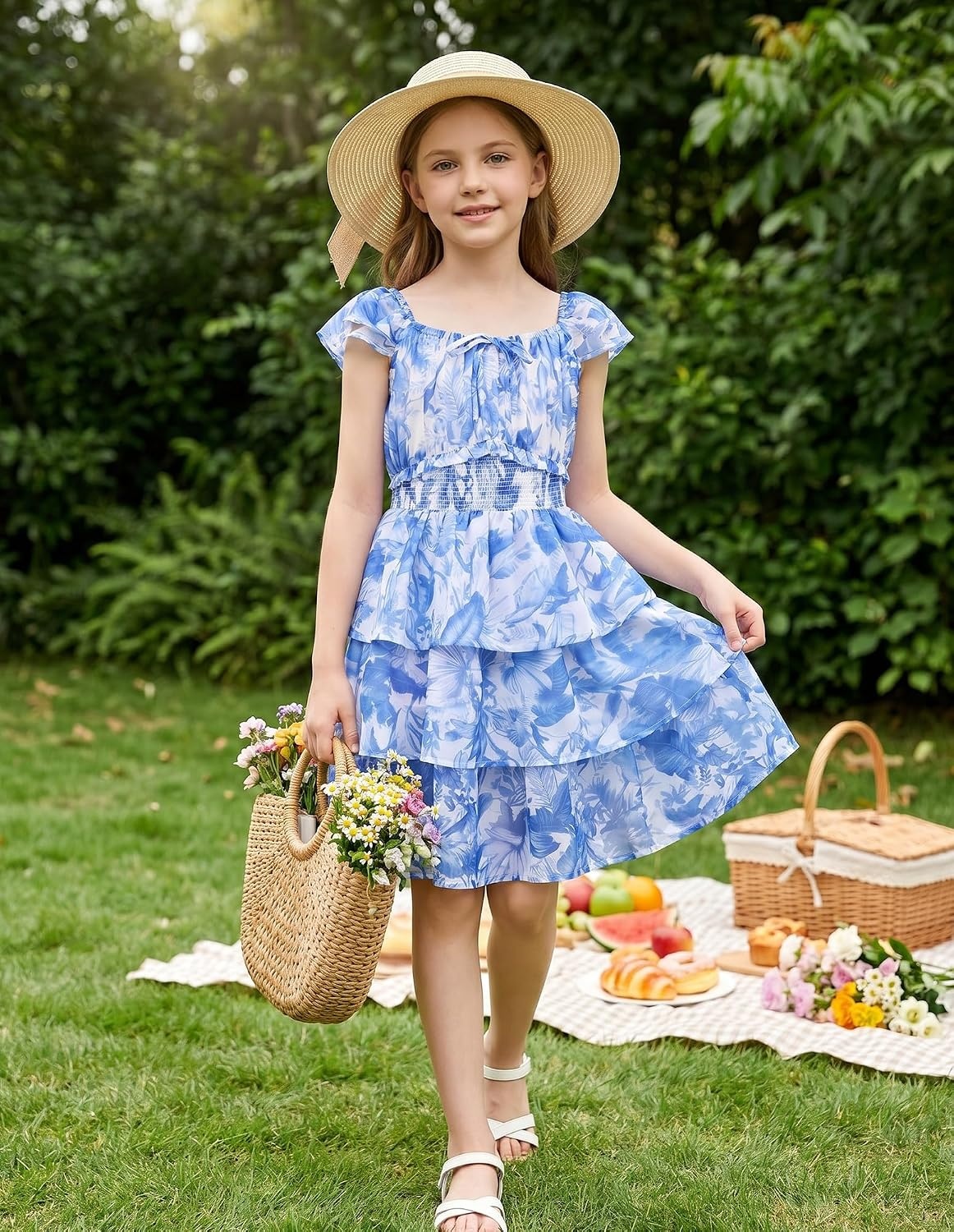 image:imageGRACE KARIN Girls Floral Spring Summer Easter Dress Teen Dresses Size 716Blue Leaves
