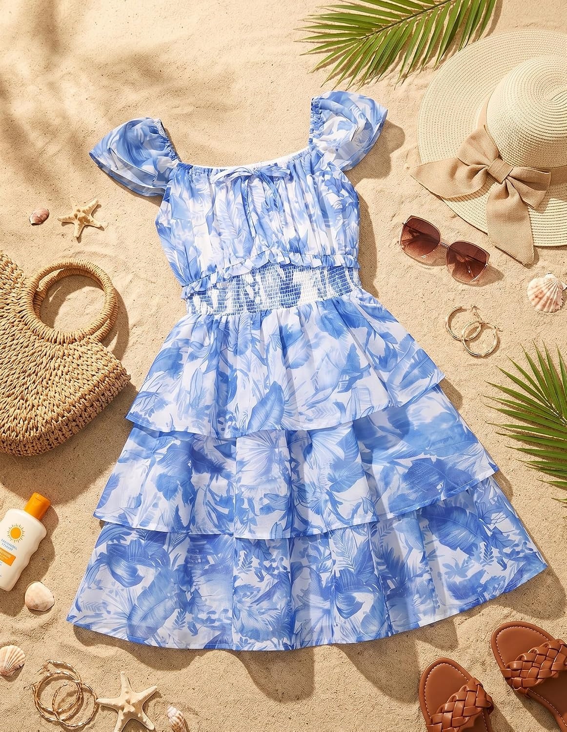 image:imageGRACE KARIN Girls Floral Spring Summer Easter Dress Teen Dresses Size 716Blue Leaves
