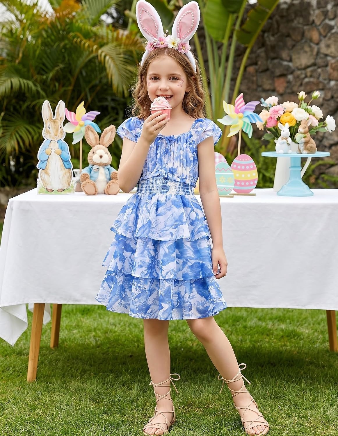 image:imageGRACE KARIN Girls Floral Spring Summer Easter Dress Teen Dresses Size 716Blue Leaves