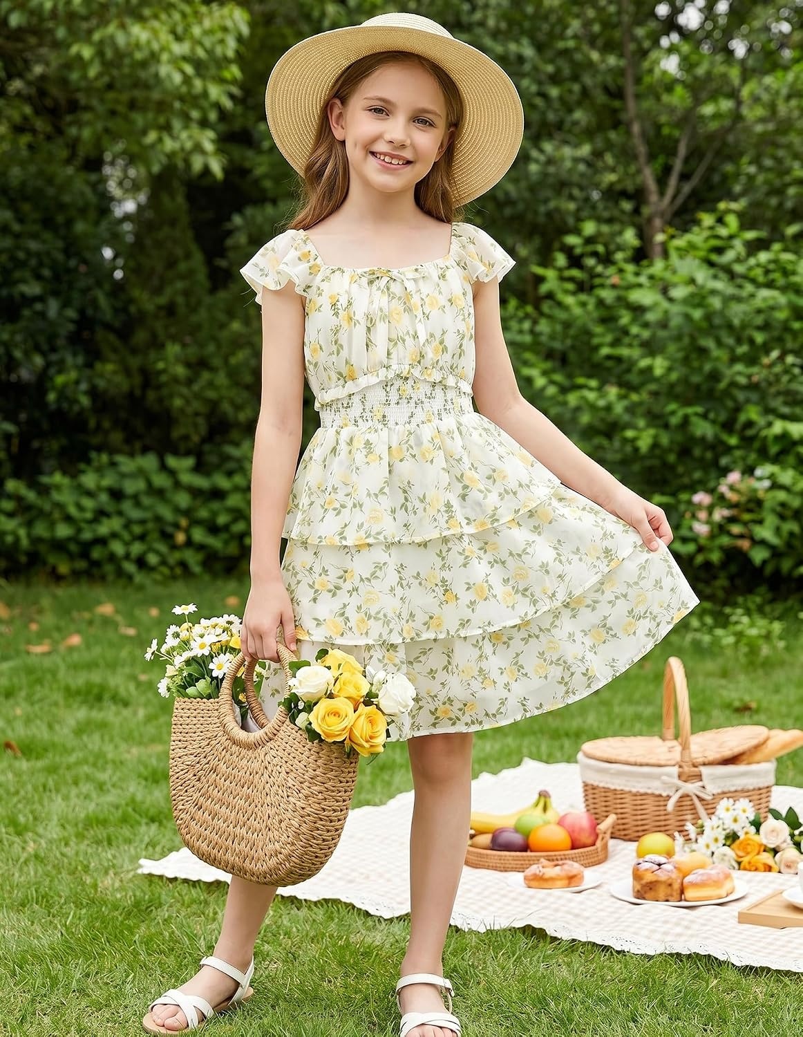 image:imageGRACE KARIN Girls Floral Spring Summer Easter Dress Teen Dresses Size 716Fresh Yellow Flowers