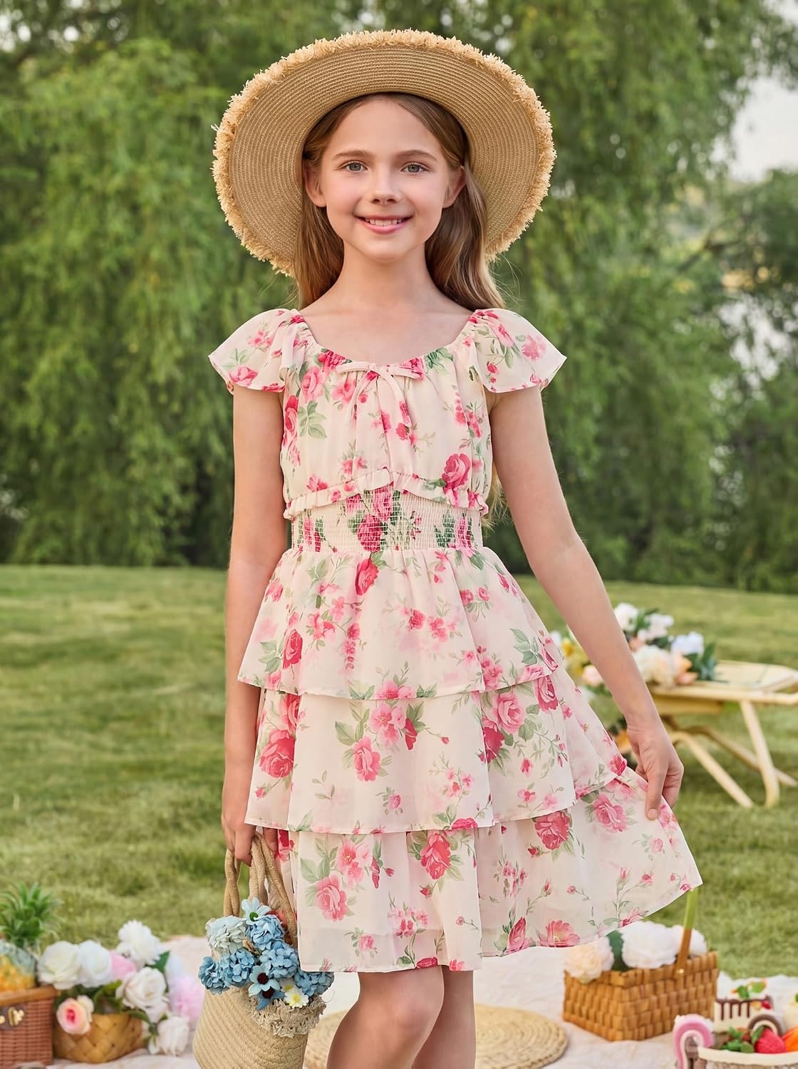 image:imageGRACE KARIN Girls Floral Spring Summer Easter Dress Teen Dresses Size 716Gentle Pink Roses