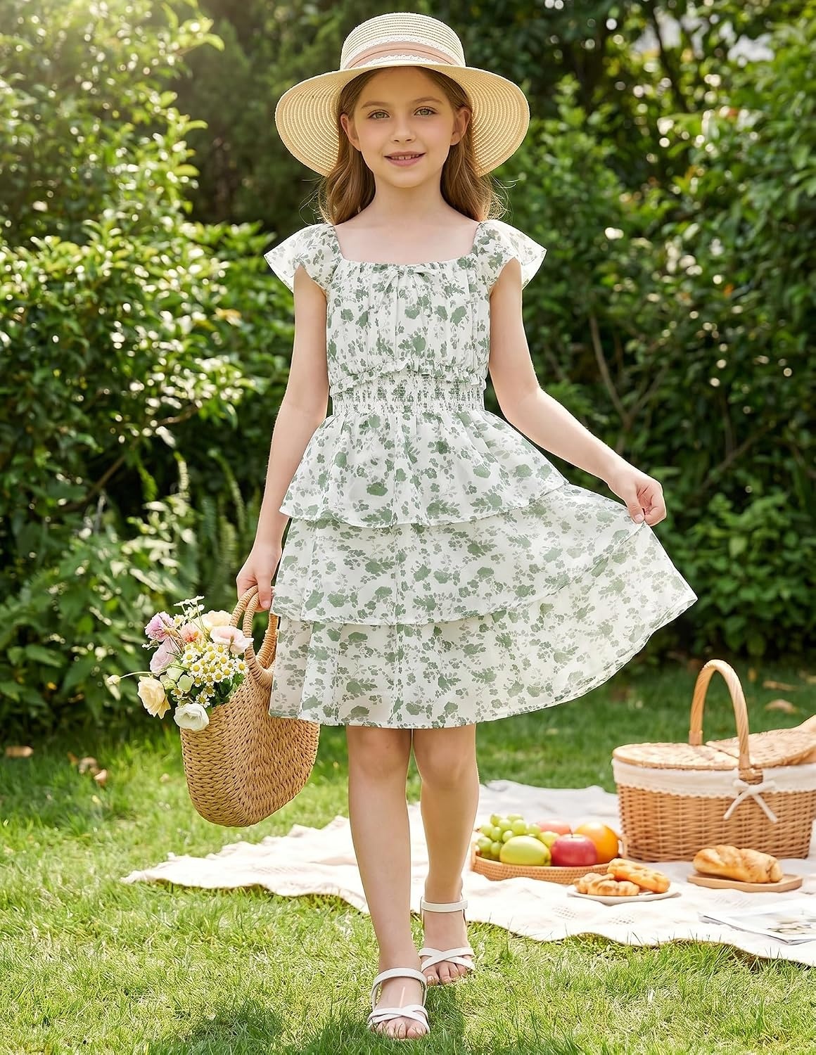 image:imageGRACE KARIN Girls Floral Spring Summer Easter Dress Teen Dresses Size 716Green Floral Print