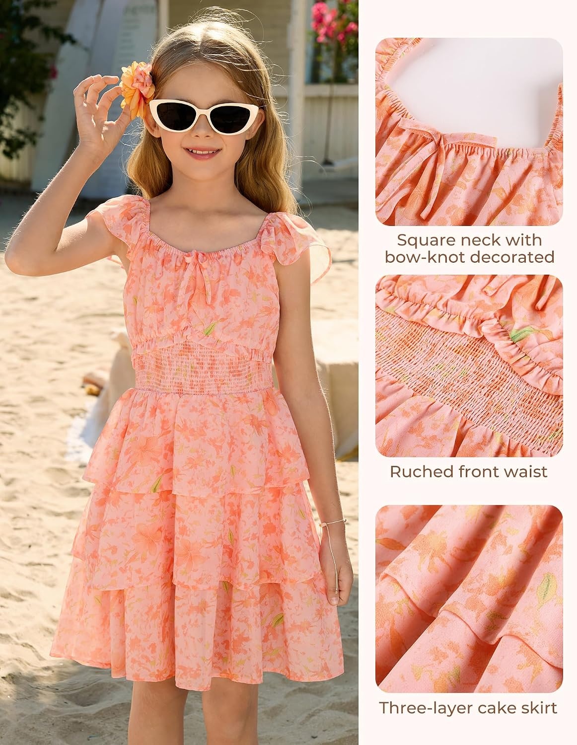 image:imageGRACE KARIN Girls Floral Spring Summer Easter Dress Teen Dresses Size 716Orange Floral