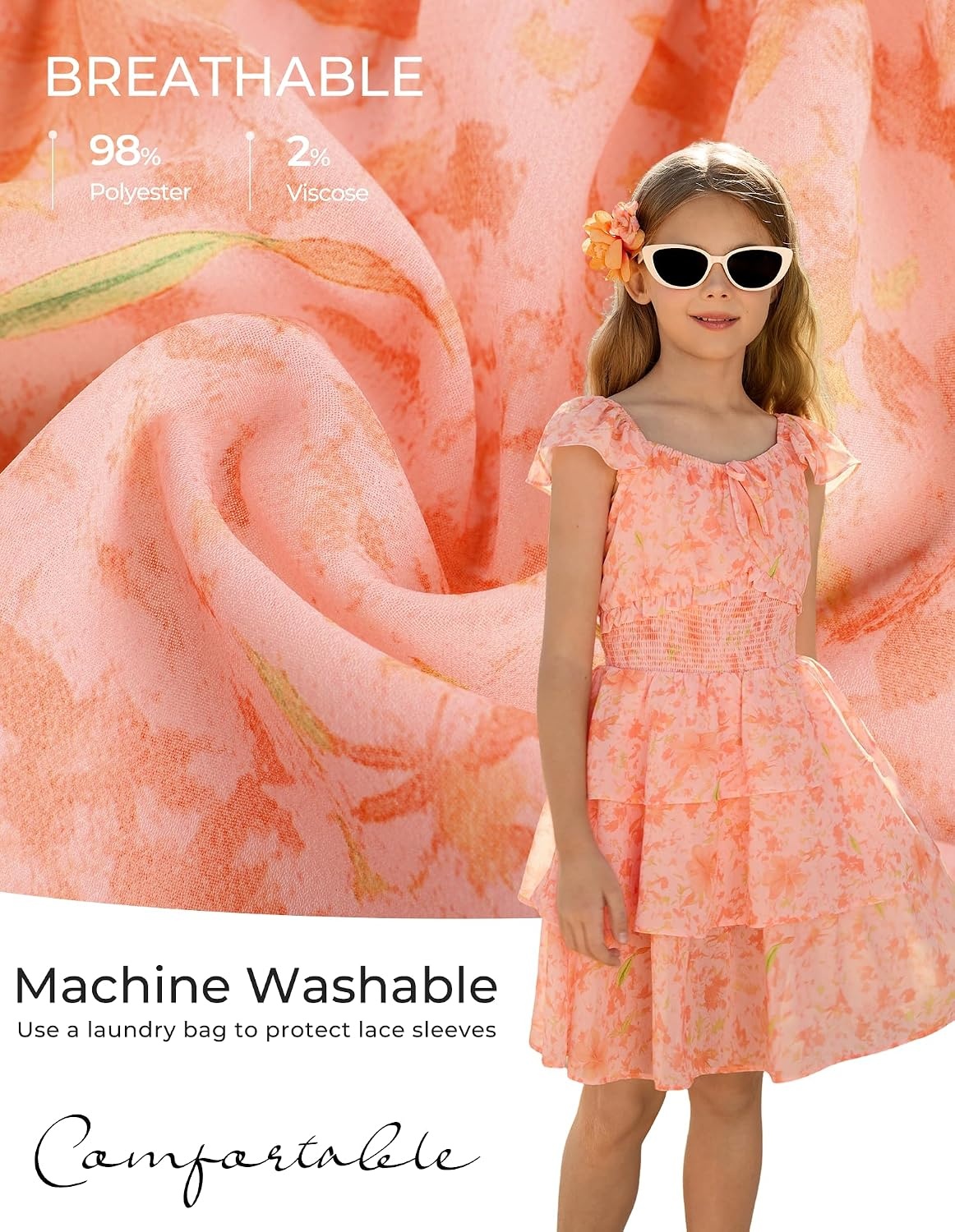 image:imageGRACE KARIN Girls Floral Spring Summer Easter Dress Teen Dresses Size 716Orange Floral