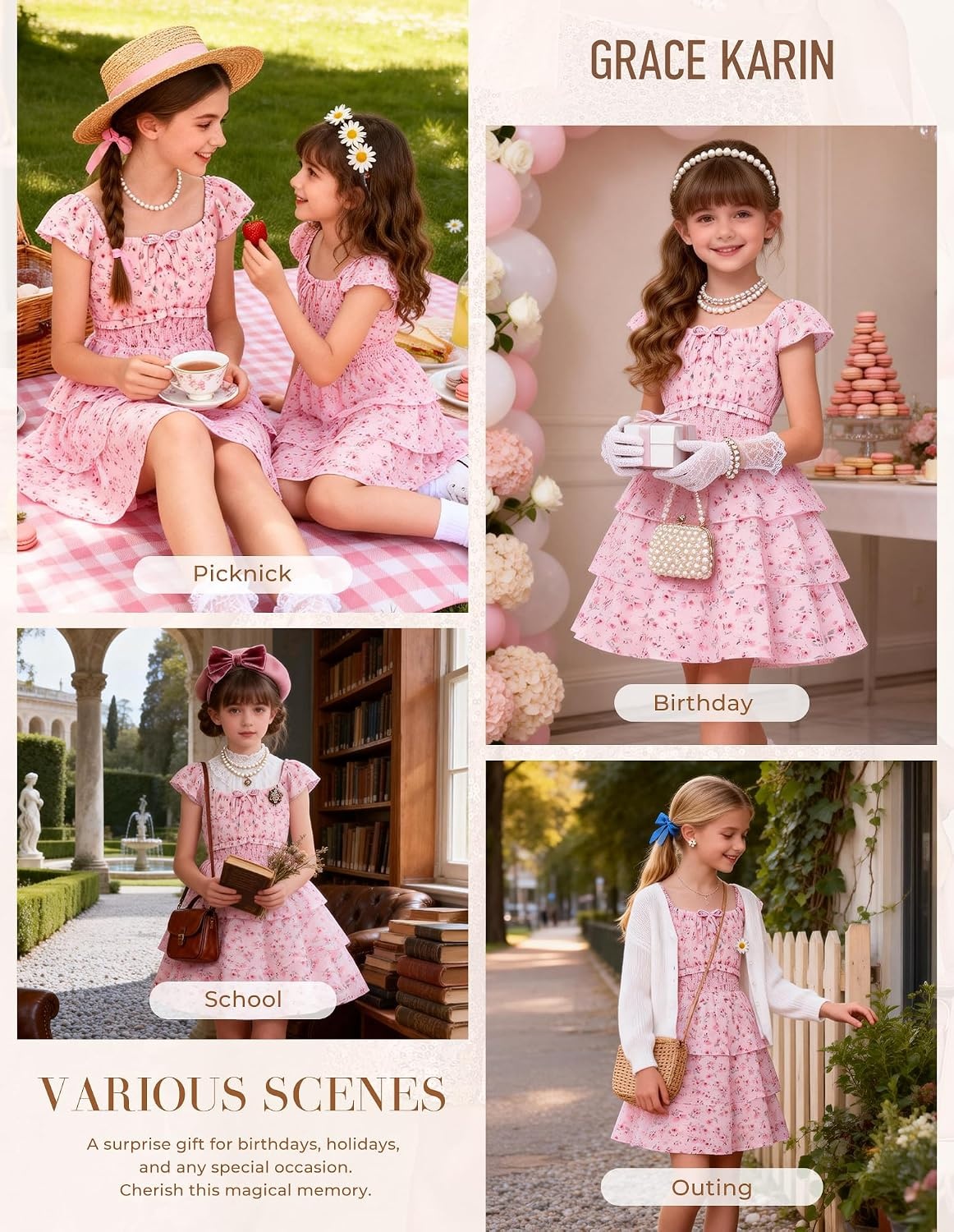 image:imageGRACE KARIN Girls Floral Spring Summer Easter Dress Teen Dresses Size 716Pink Floral