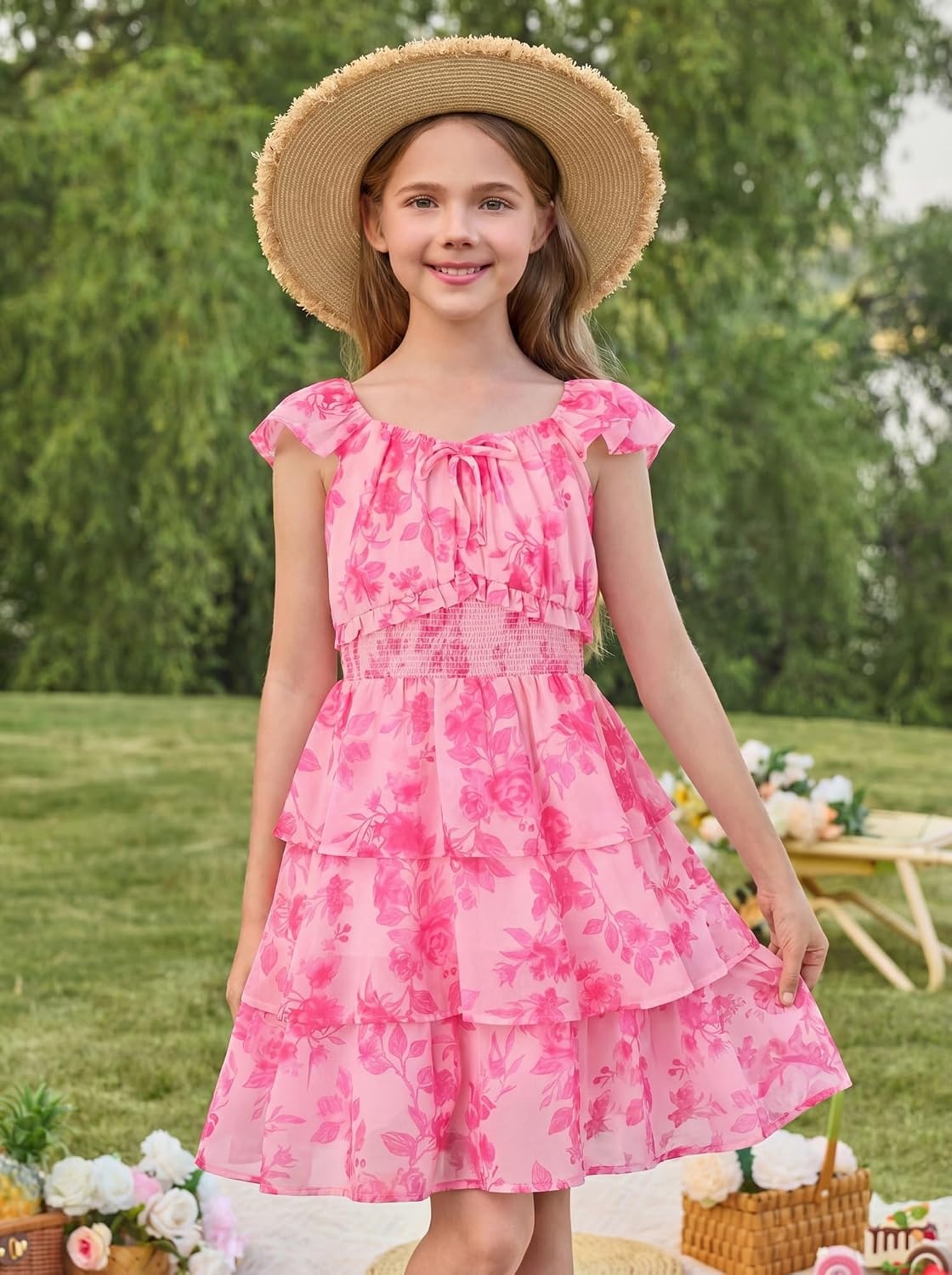 image:imageGRACE KARIN Girls Floral Spring Summer Easter Dress Teen Dresses Size 716Romantic Pink Rose